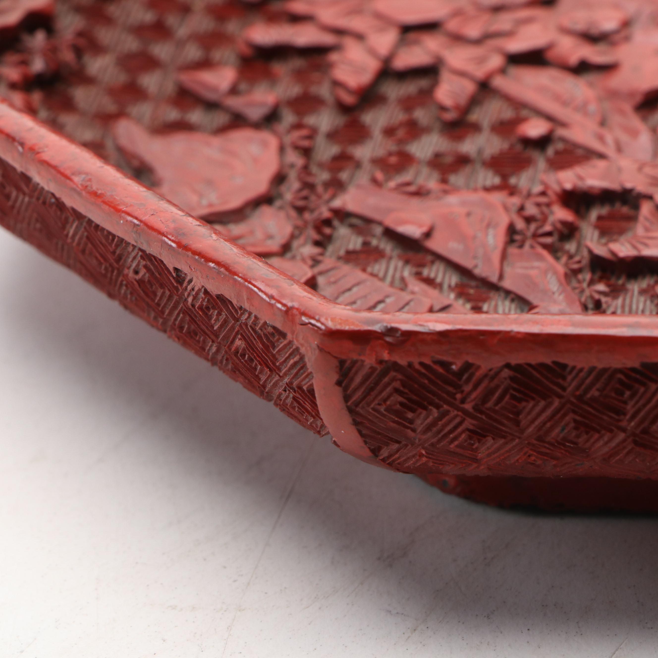 Chinese Cinnabar Lacquerware Hexagonal Plate, Early to Mid-20th Century
