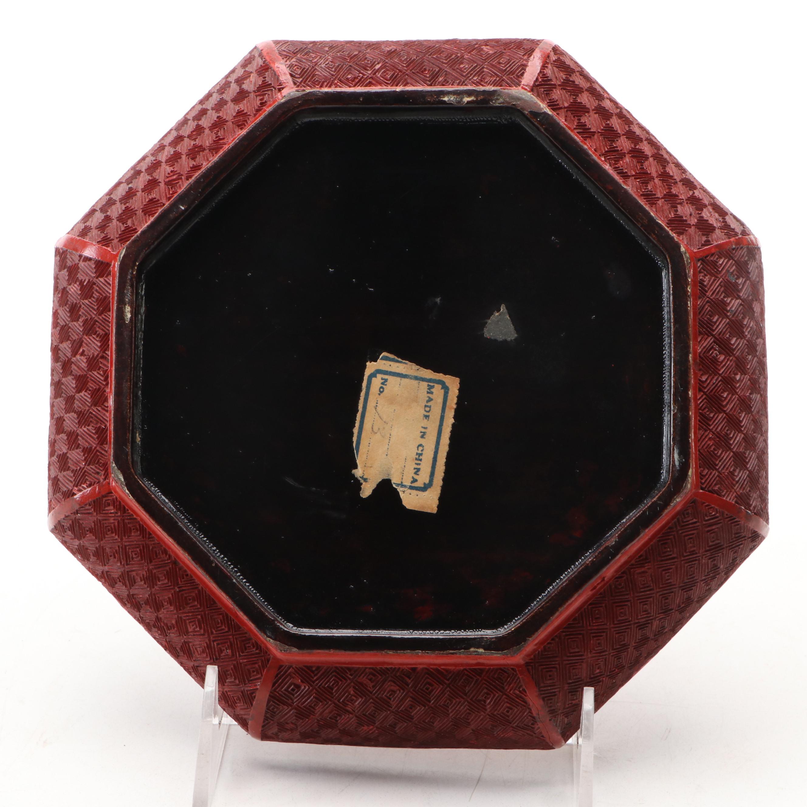 Chinese Cinnabar Lacquerware Hexagonal Plate, Early to Mid-20th Century