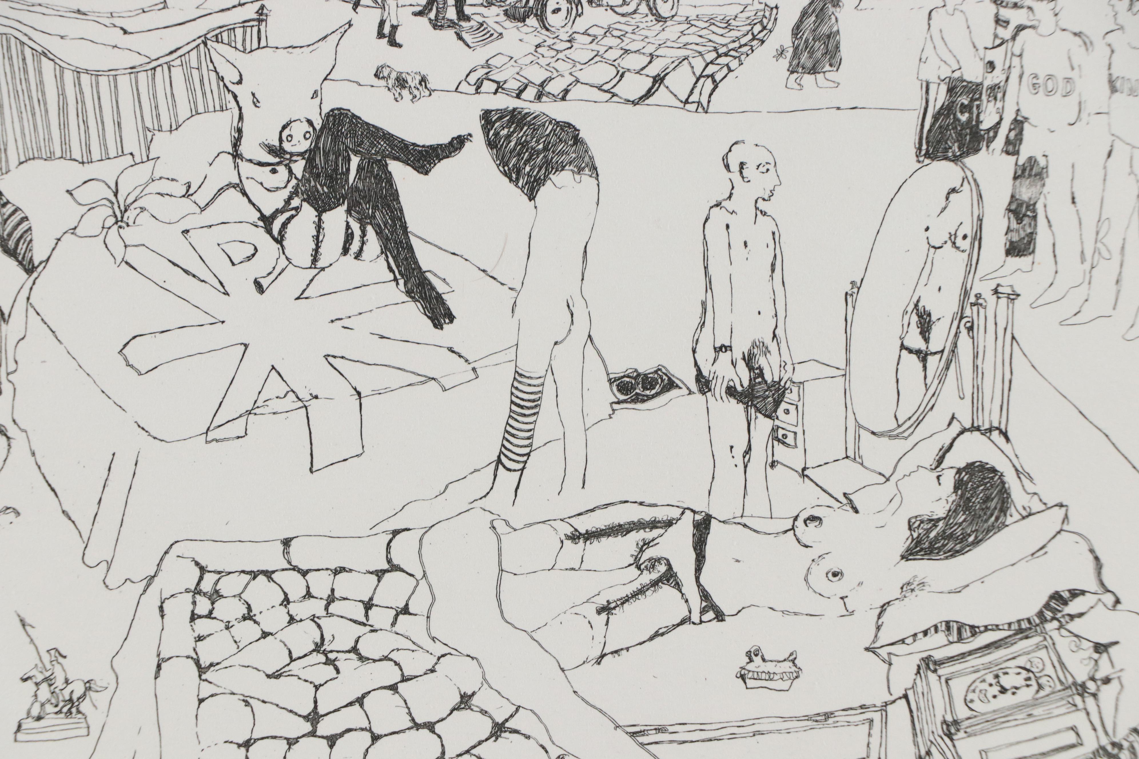 Trevor Allen Surrealist Etching "All We Need Is Love"