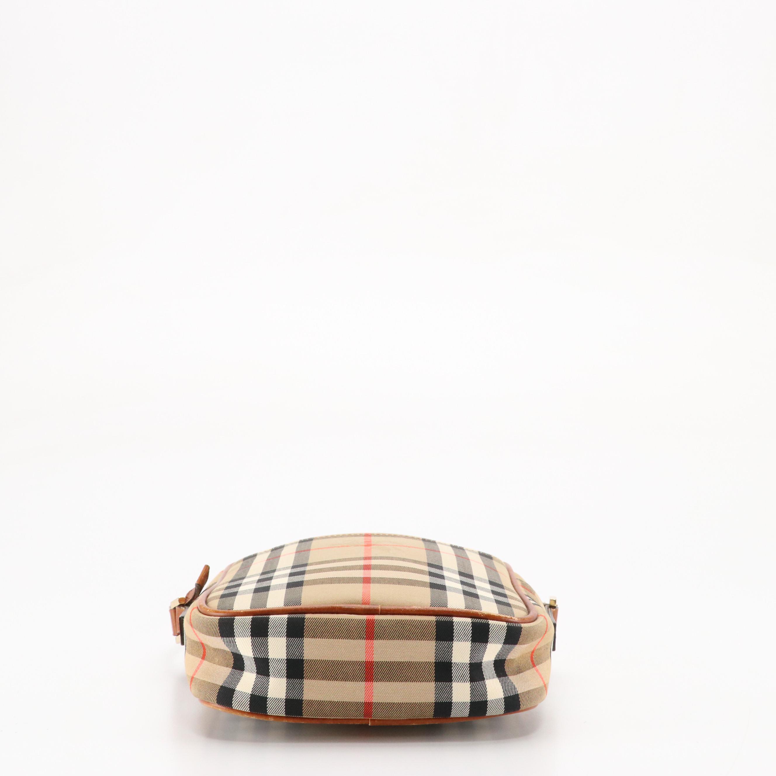 Burberry Crossbody Bag in Haymarket Check Canvas and Brown Leather Trim