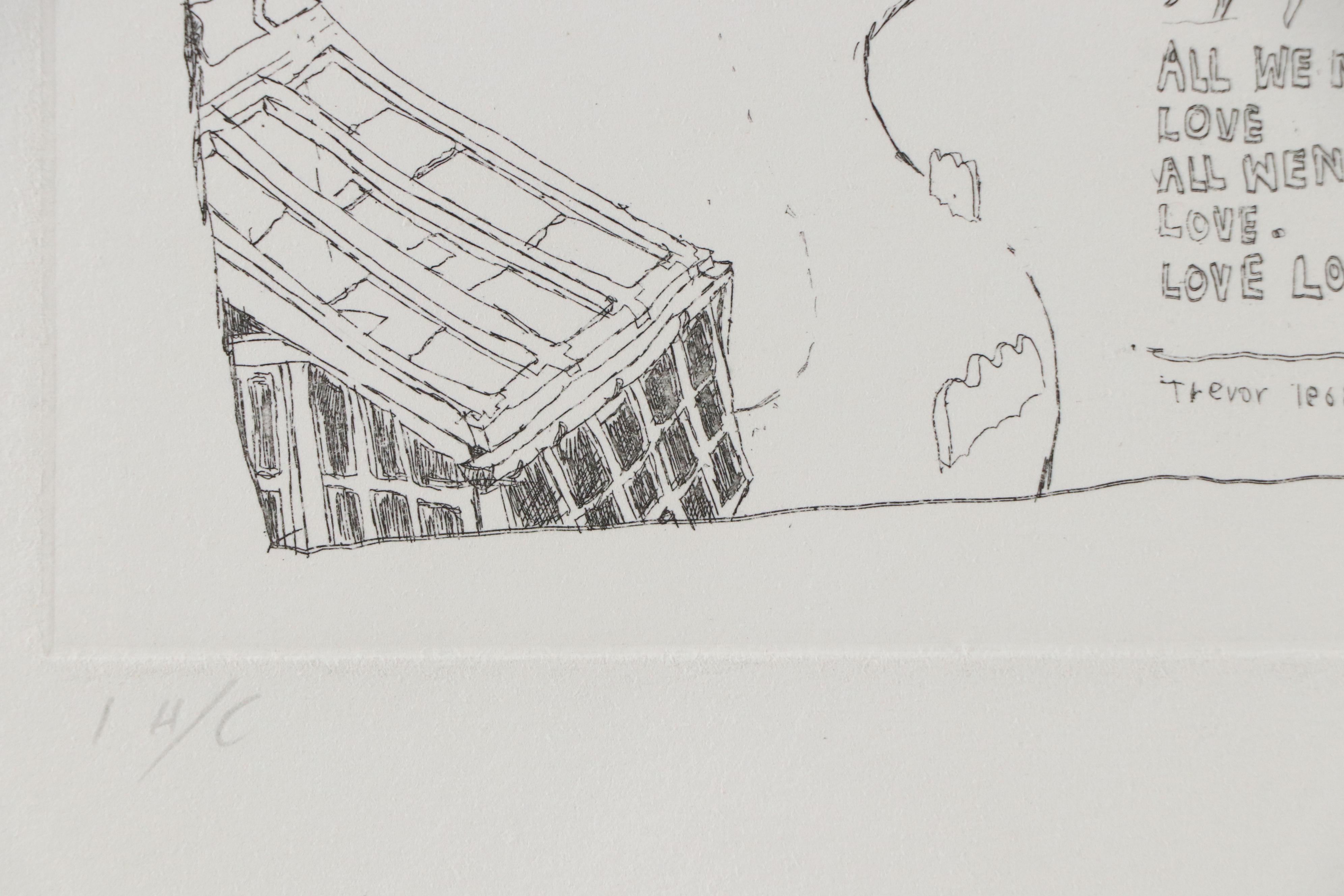 Trevor Allen Surrealist Etching "All We Need Is Love"