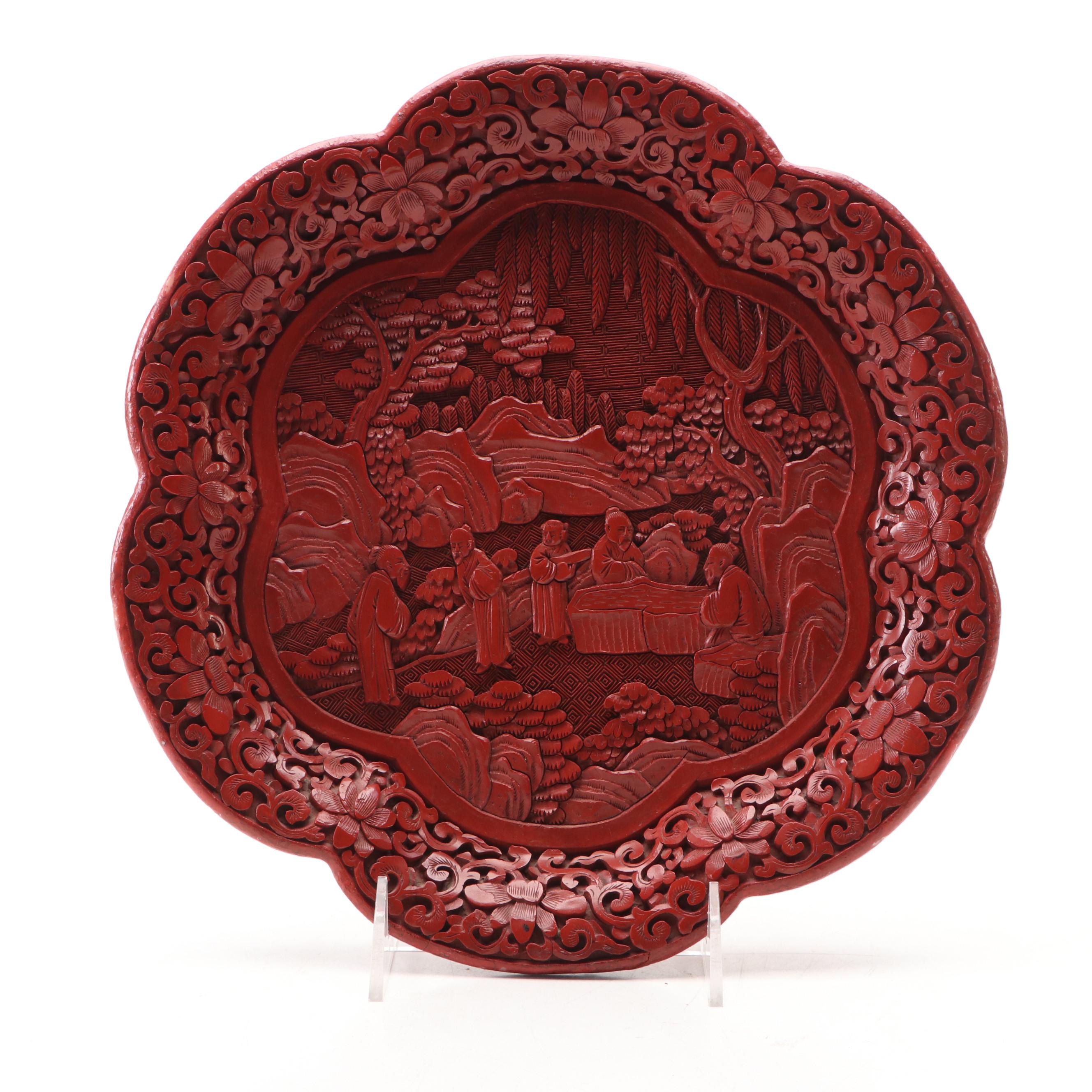 Chinese Cinnabar Lacquerware Plate, Early to Mid-20th Century