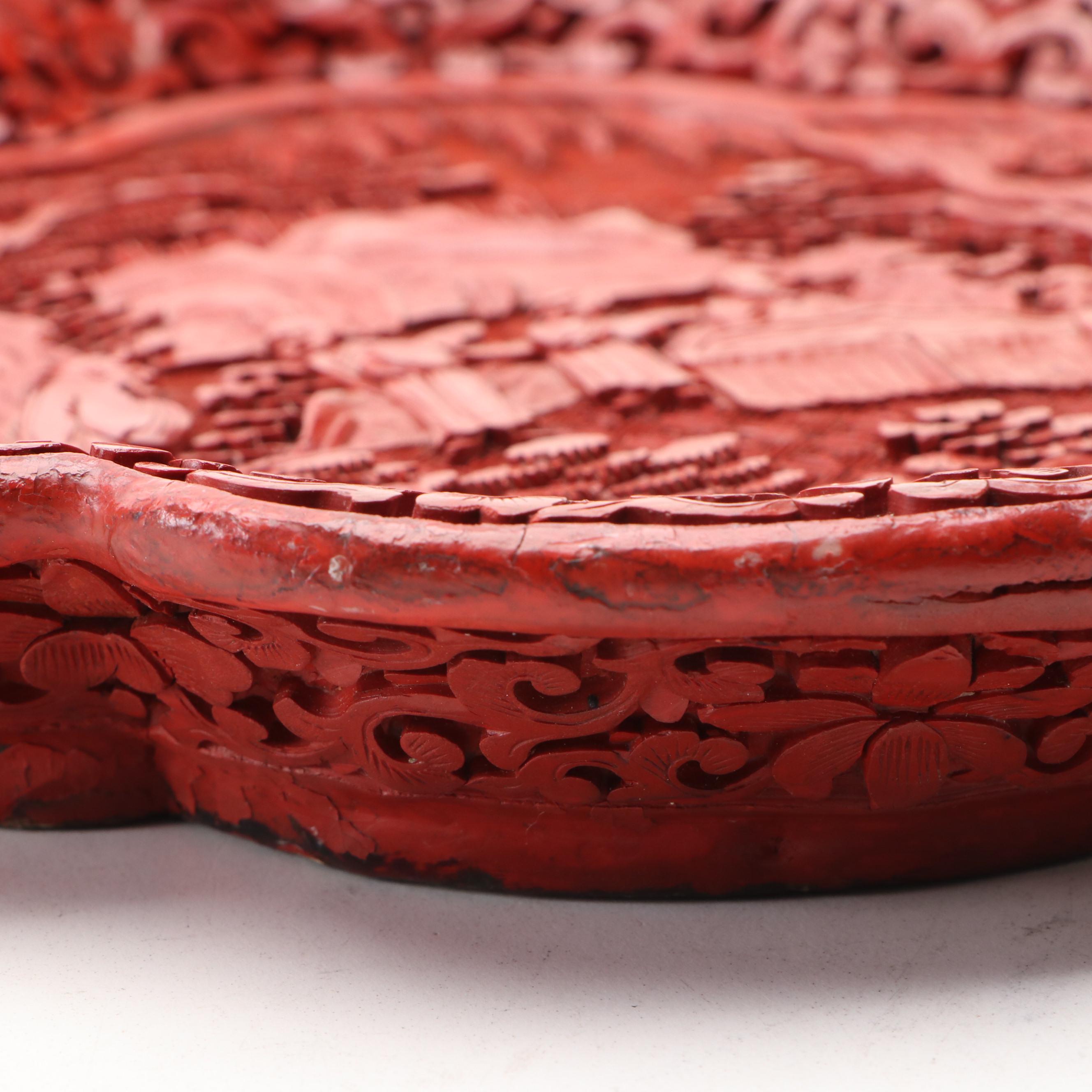 Chinese Cinnabar Lacquerware Plate, Early to Mid-20th Century