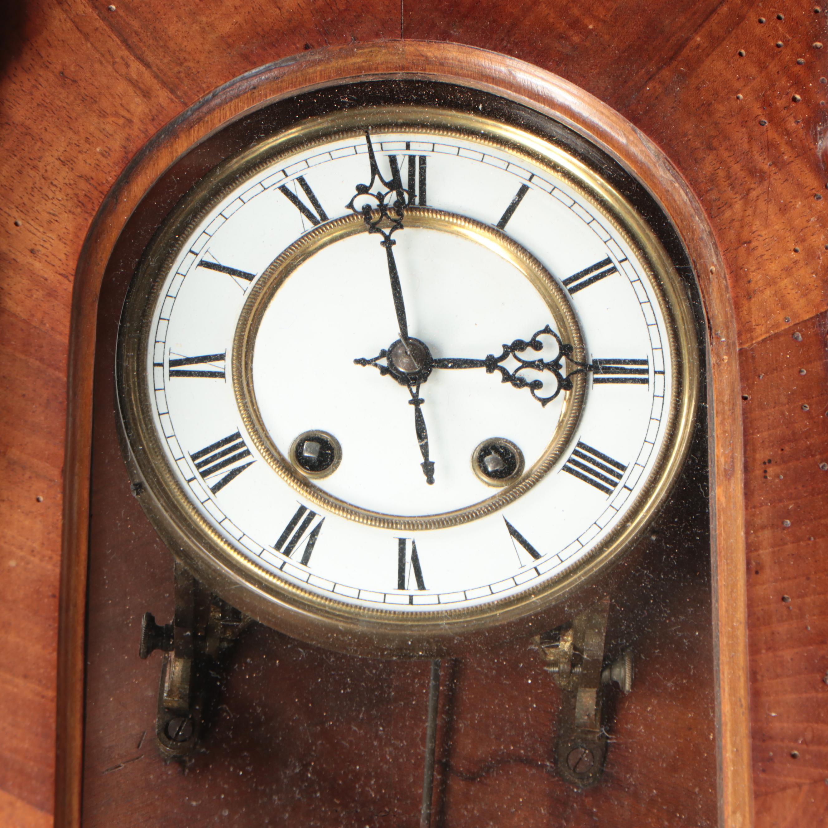 Vienna Style Carved Wood Pendulum Wall Clock, Early to Mid-20th Century