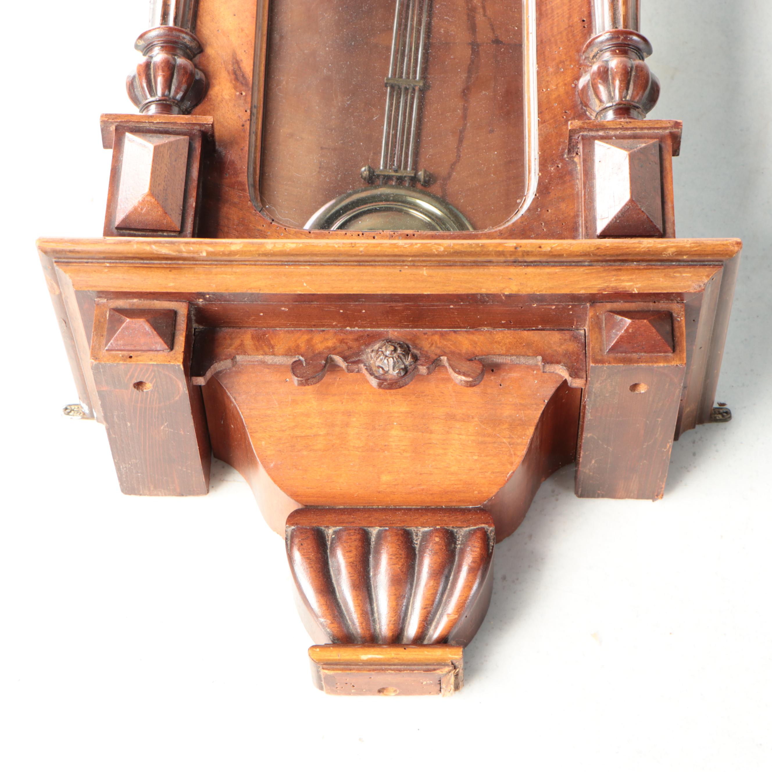 Vienna Style Carved Wood Pendulum Wall Clock, Early to Mid-20th Century