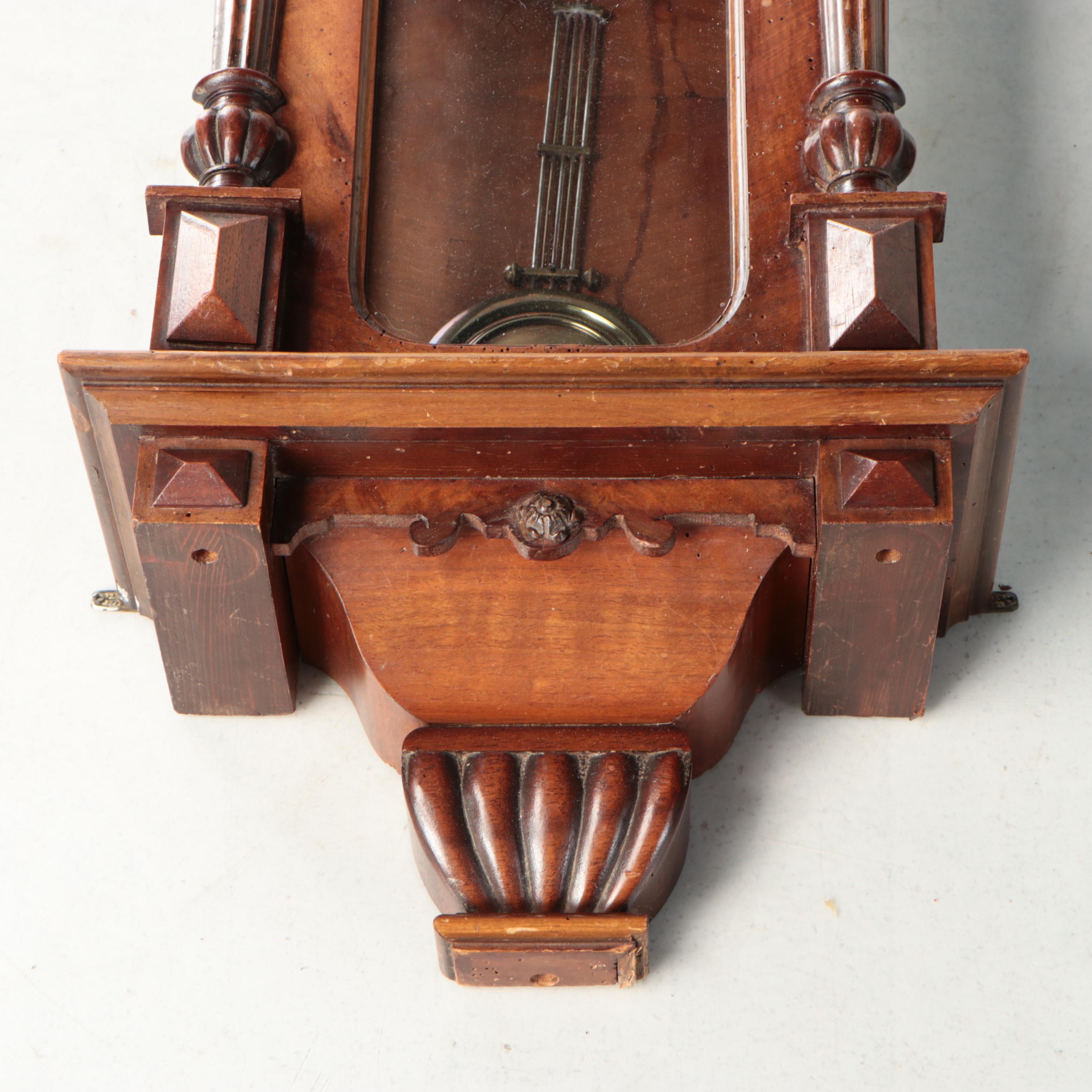 Vienna Style Carved Wood Pendulum Wall Clock, Early to Mid-20th Century
