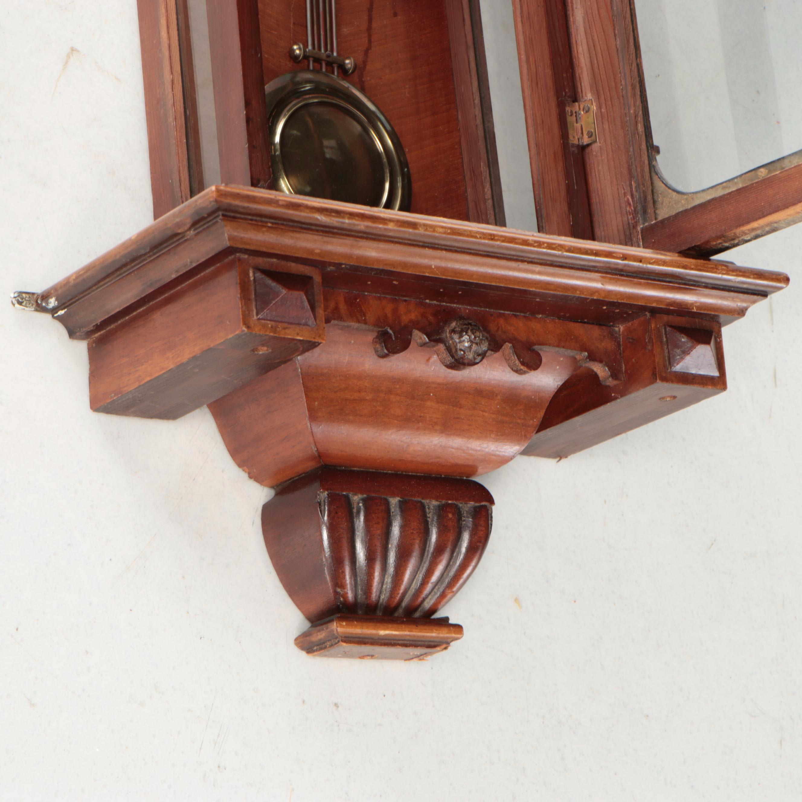 Vienna Style Carved Wood Pendulum Wall Clock, Early to Mid-20th Century
