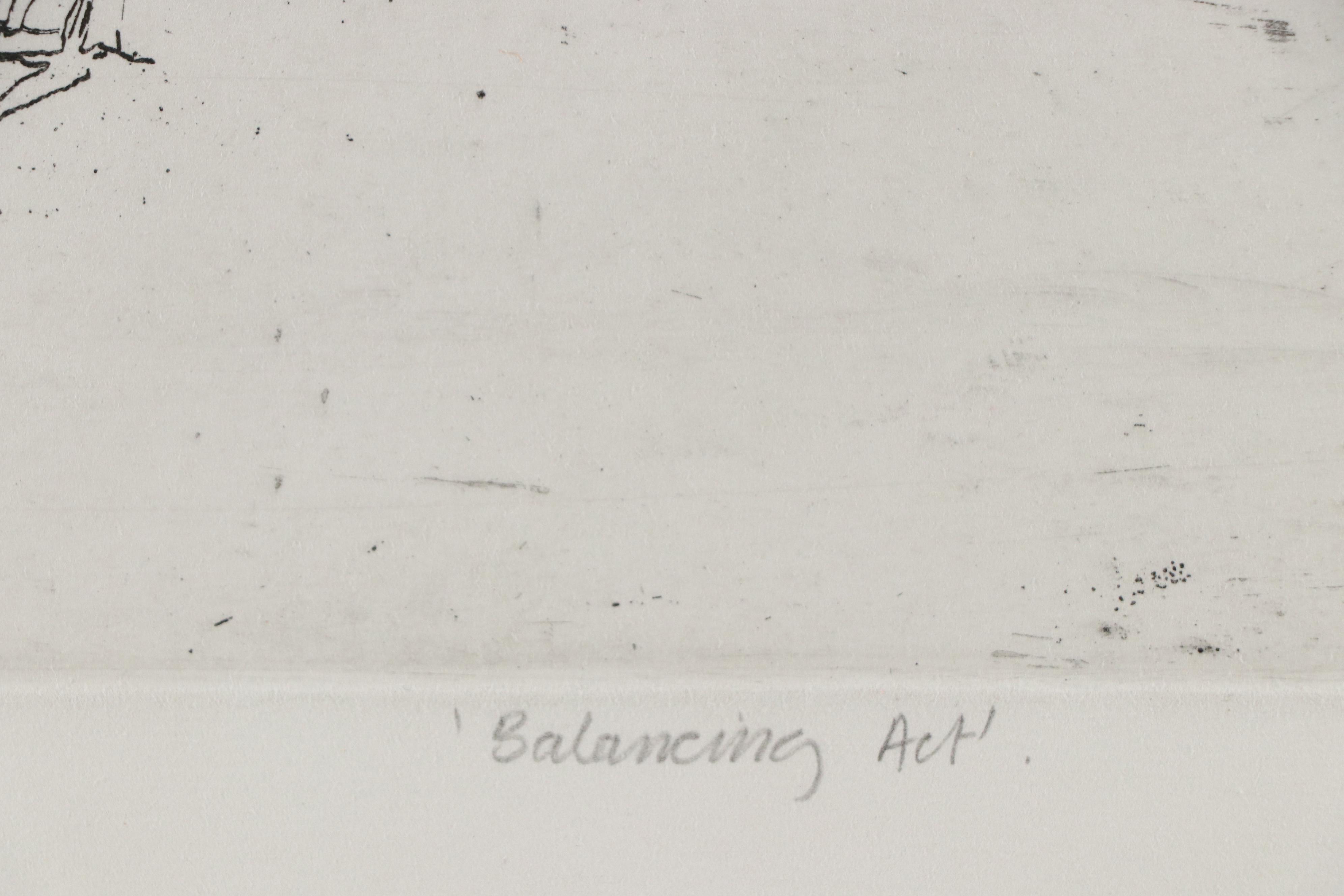 Trevor Allen Surrealist Etching "Balancing Act"