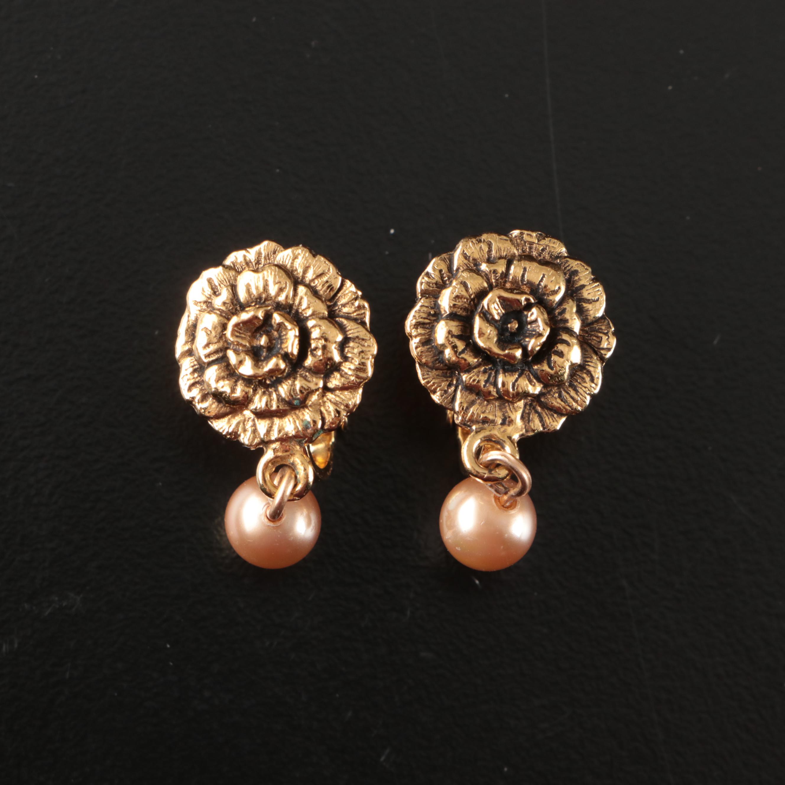 Chanel Imitation Pearl Dangle Clip Earrings