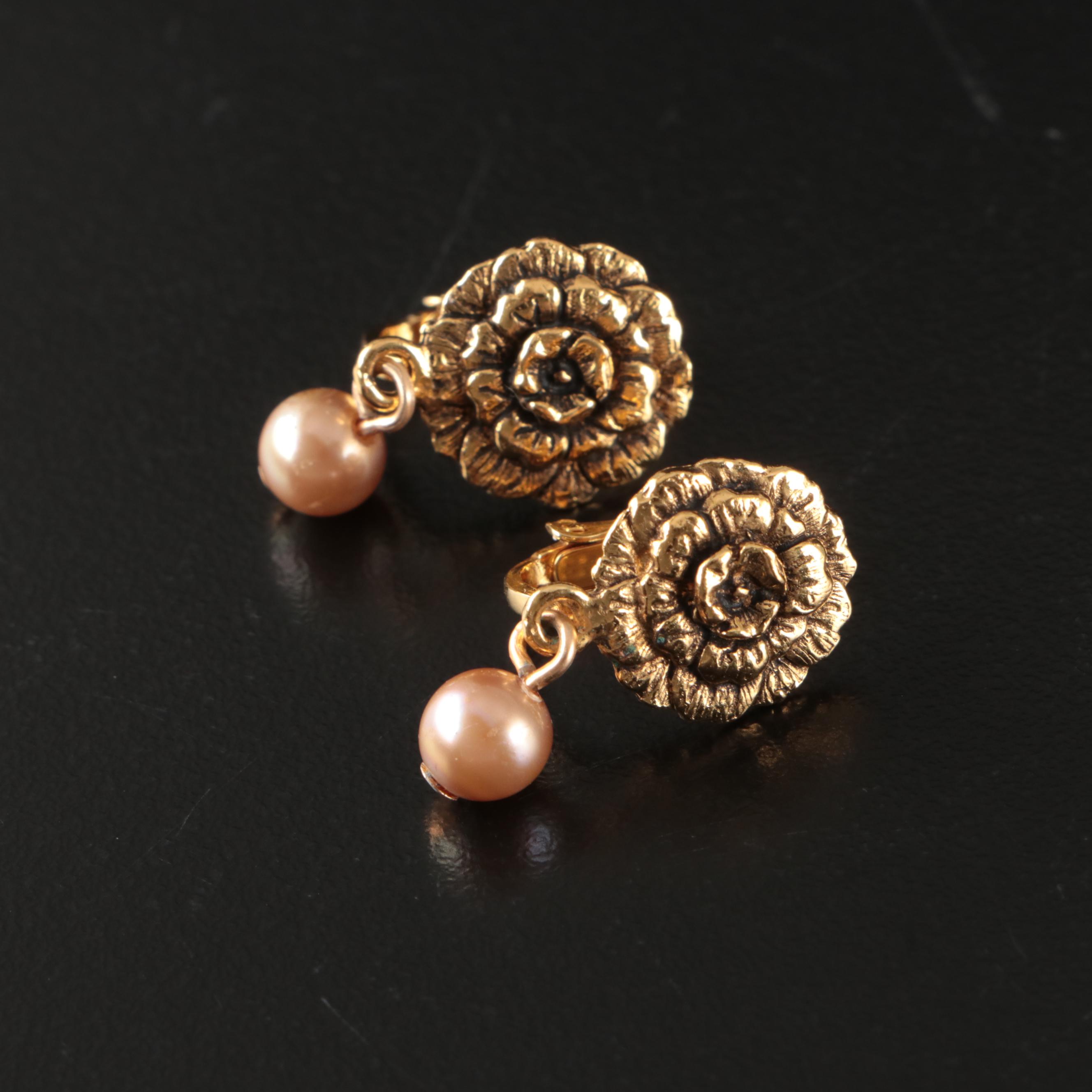 Chanel Imitation Pearl Dangle Clip Earrings