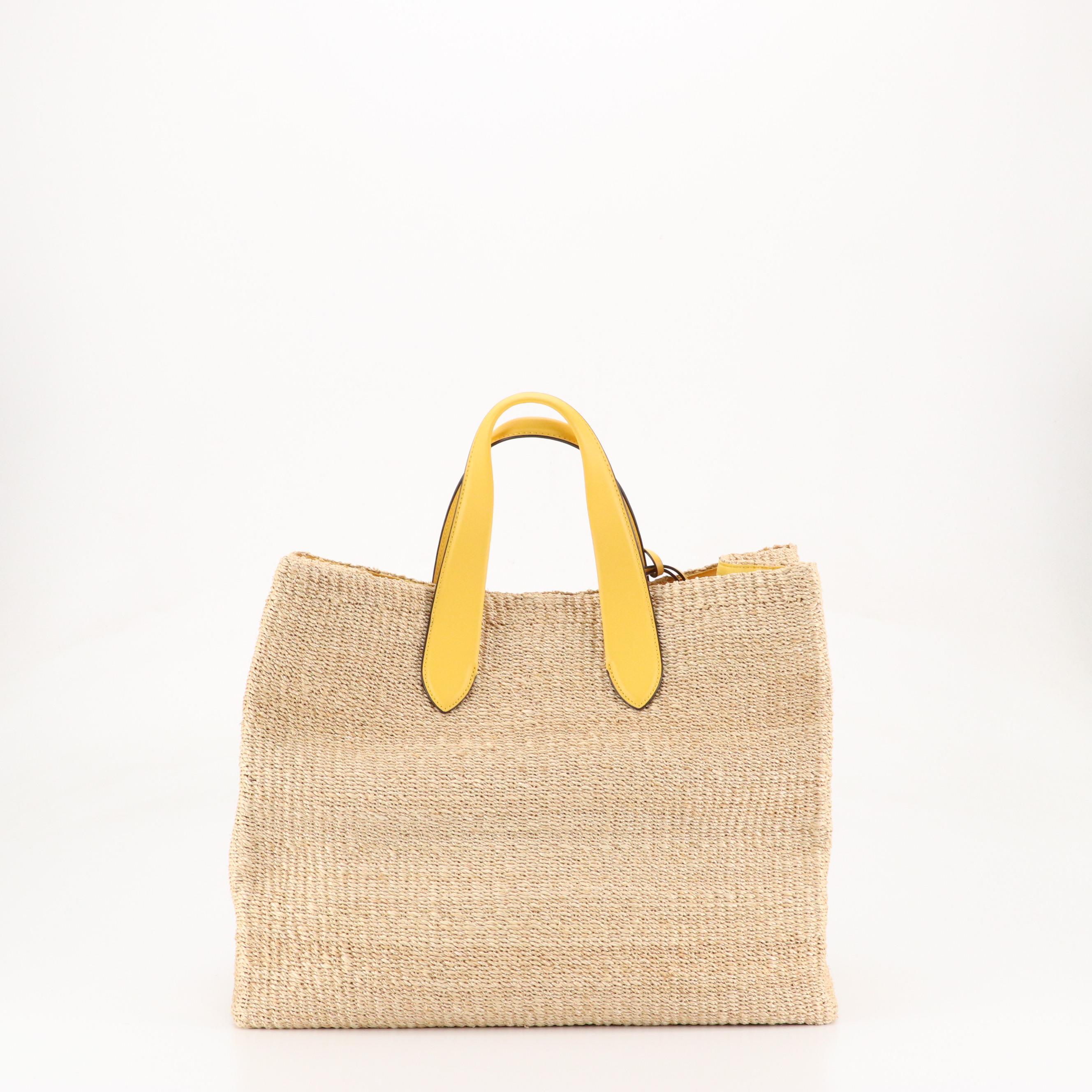 Kate Spade "Manhattan Sun" Large Raffia Straw Tote with Calfskin Leather Trim