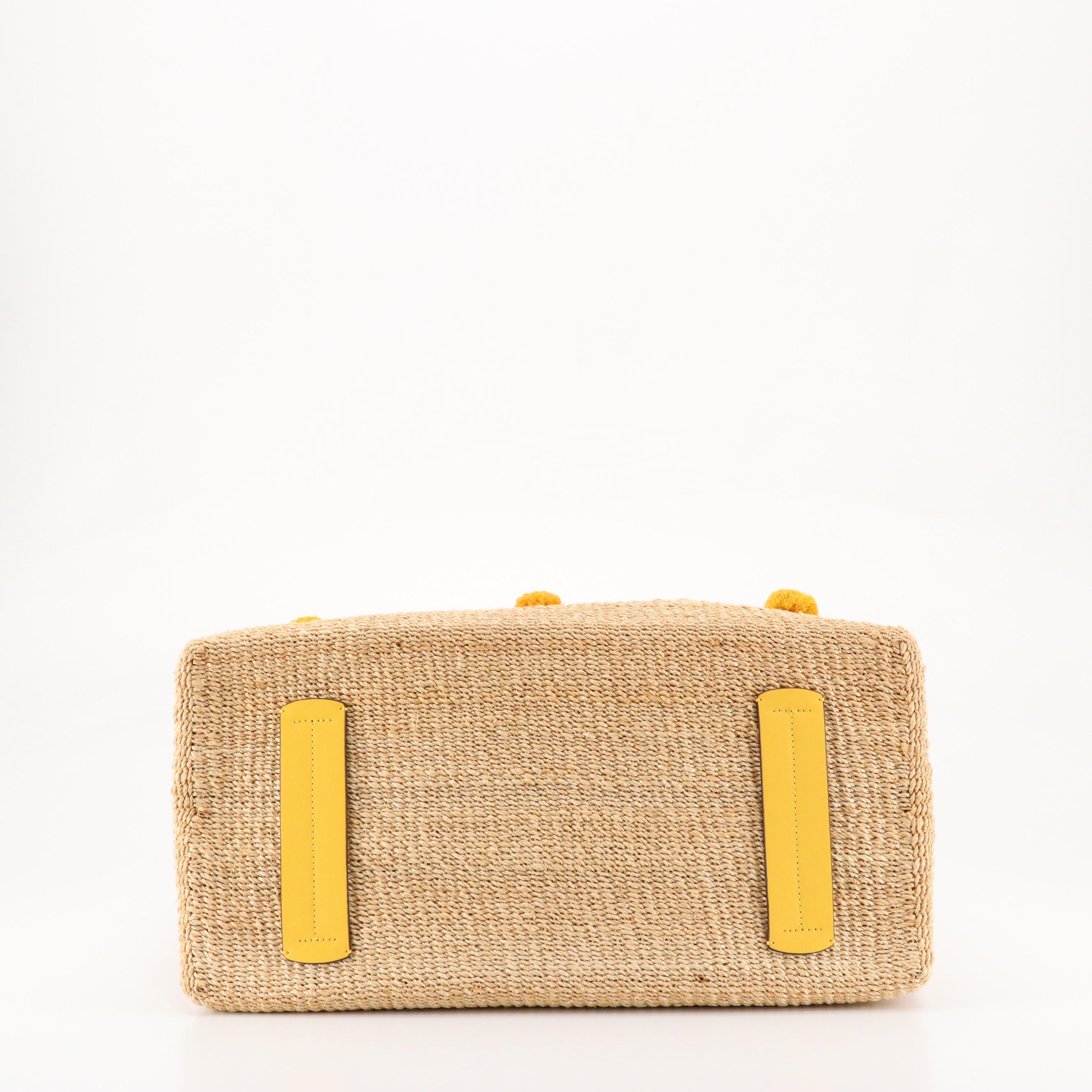 Kate Spade "Manhattan Sun" Large Raffia Straw Tote with Calfskin Leather Trim