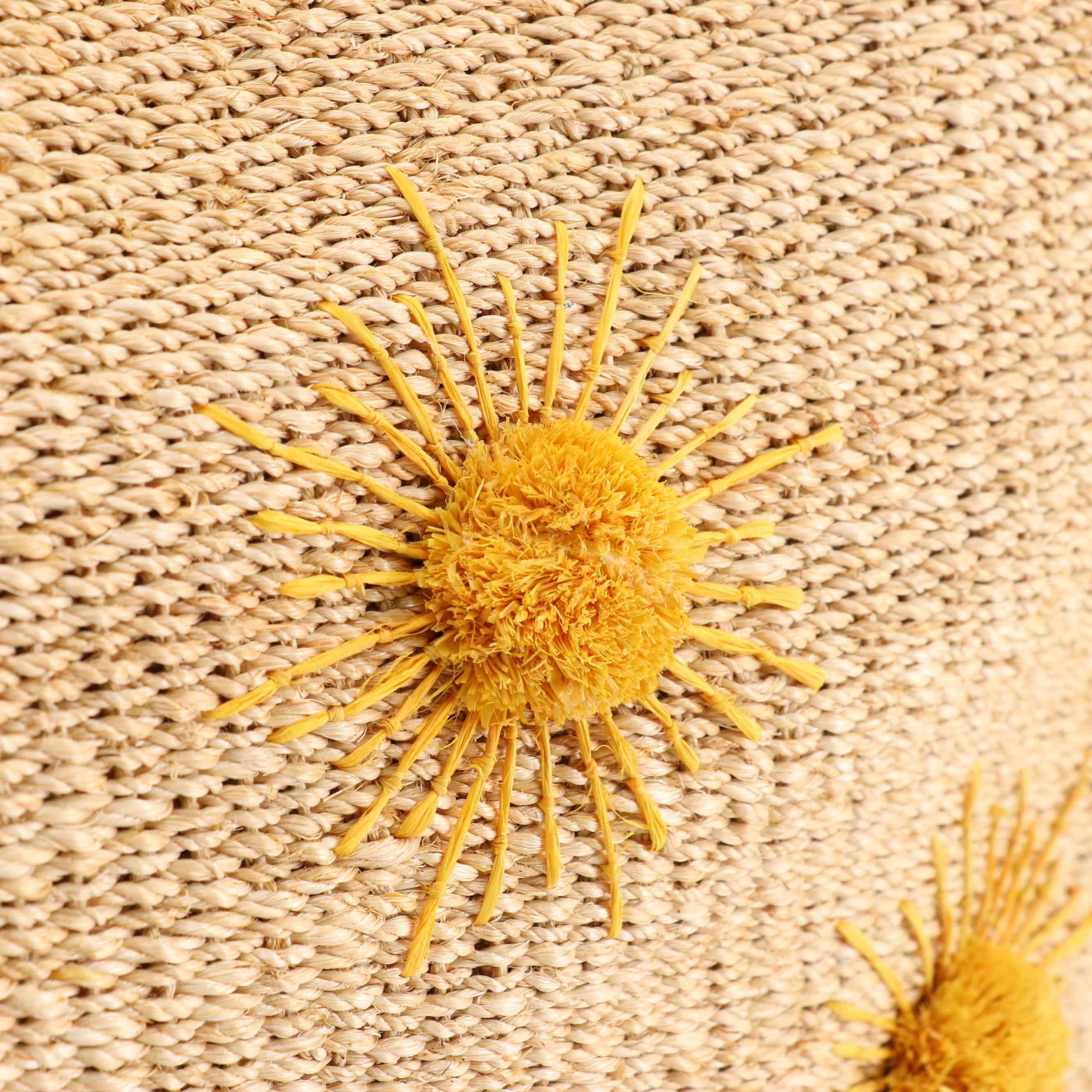 Kate Spade "Manhattan Sun" Large Raffia Straw Tote with Calfskin Leather Trim