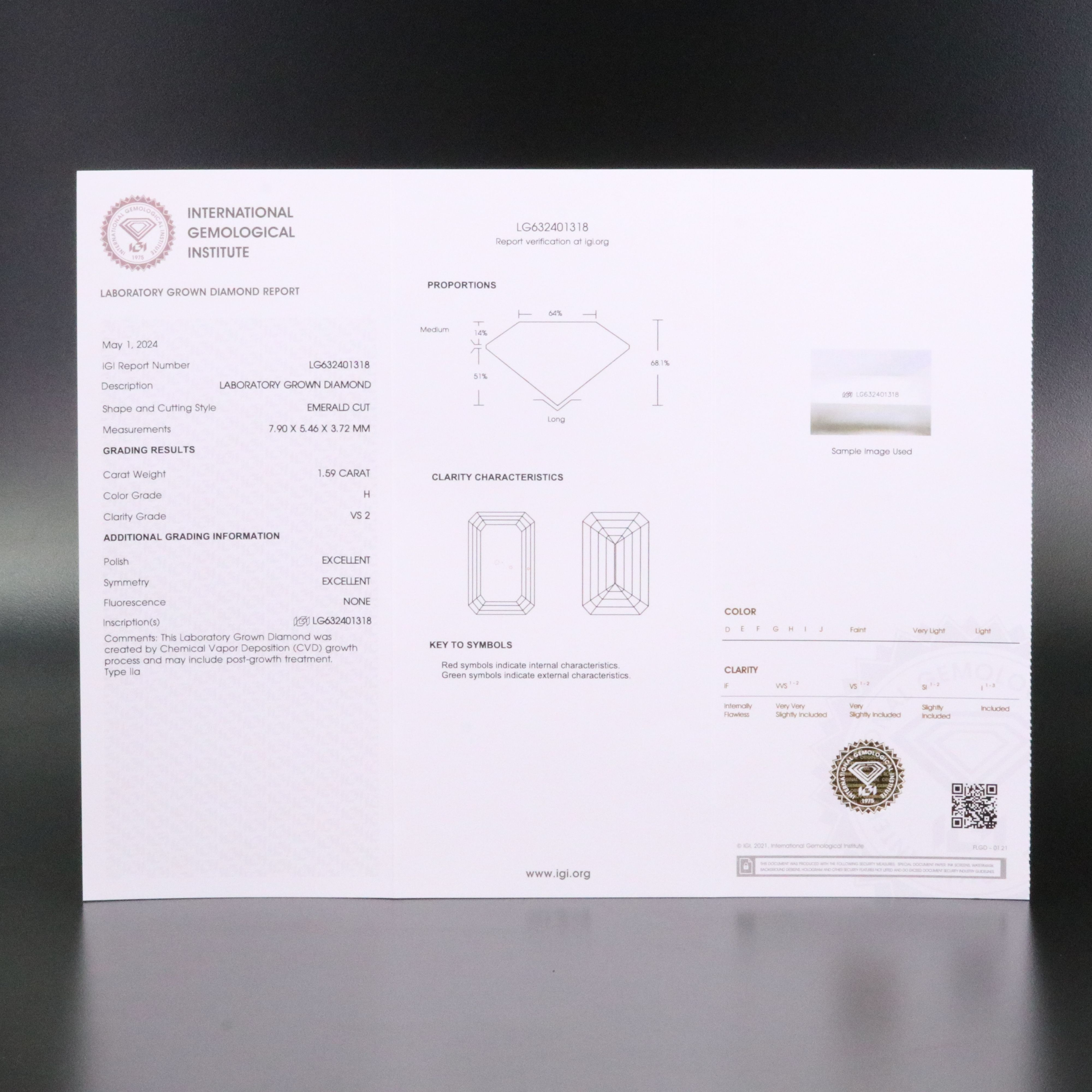 Loose 1.59 CT Lab Grown Diamond with IGI Report