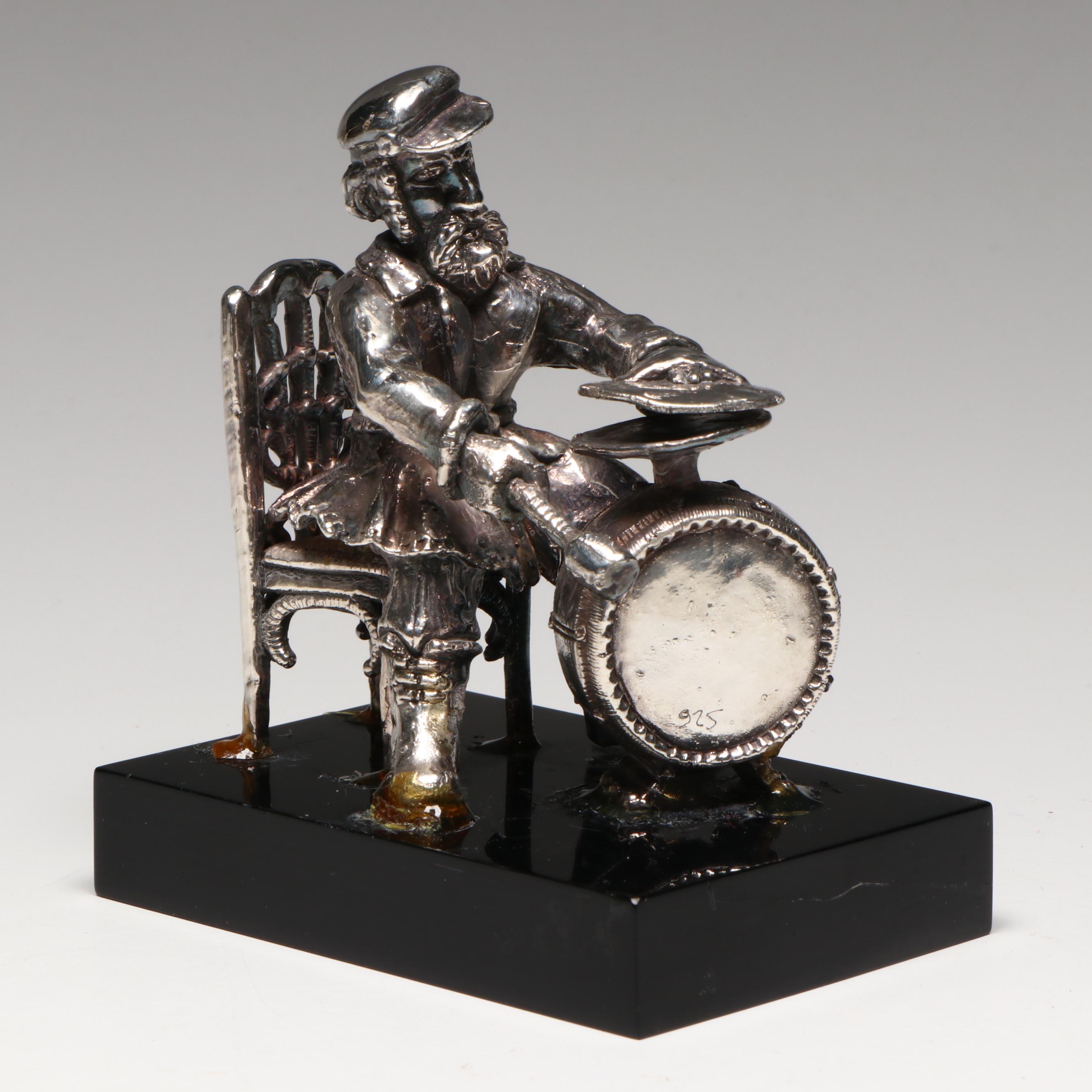 Sterling Silver Seated Musician Figurine Attributed to Ben-Zion