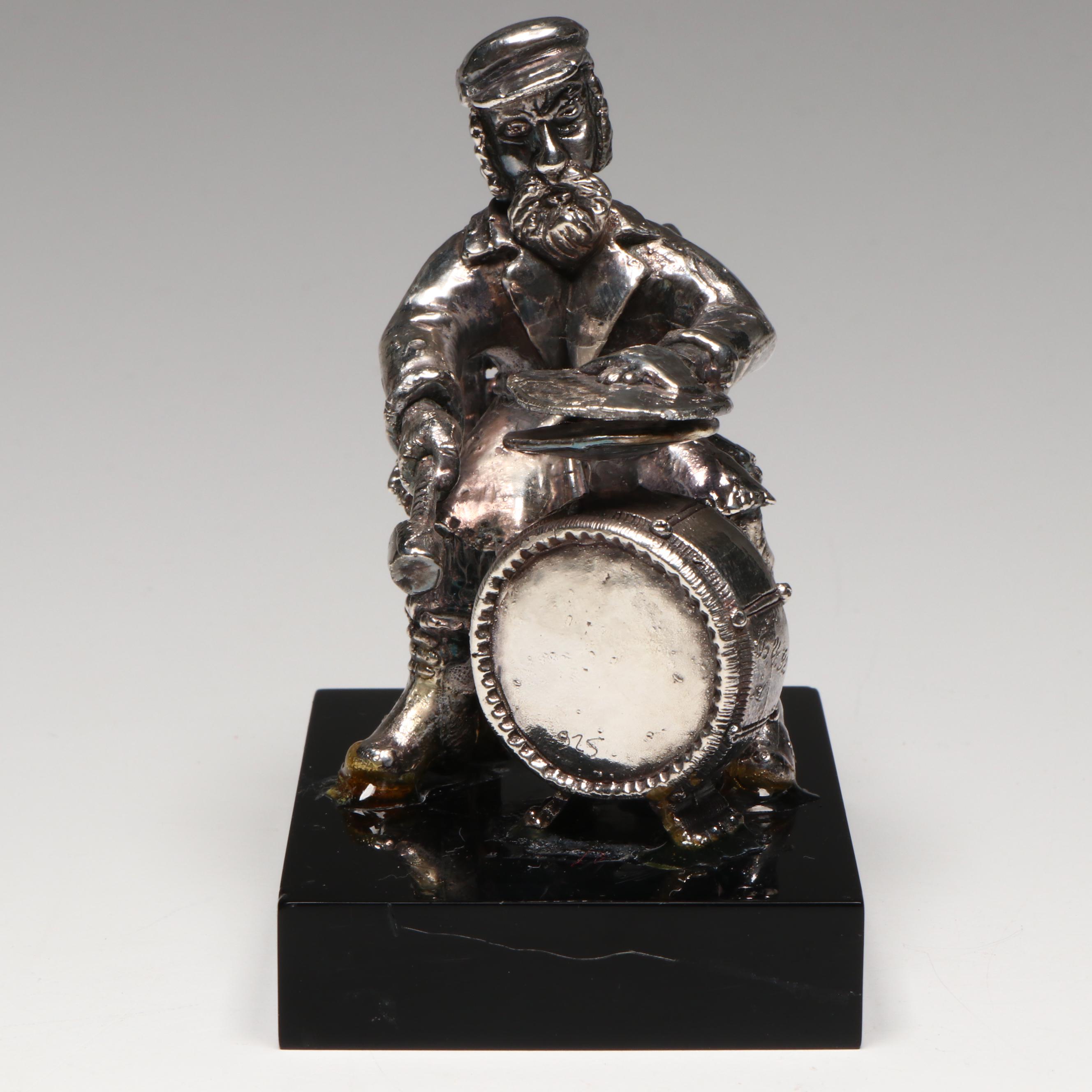 Sterling Silver Seated Musician Figurine Attributed to Ben-Zion