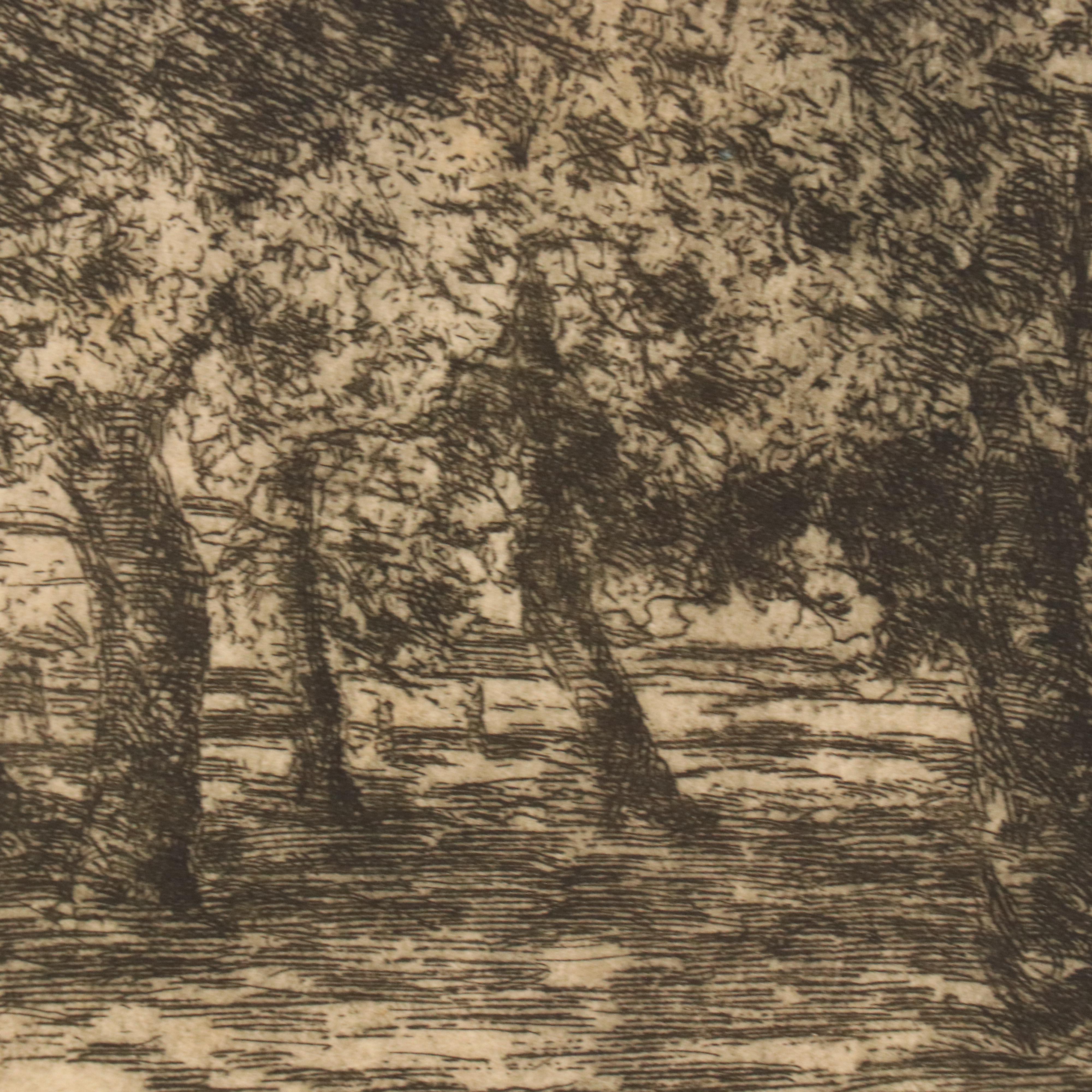 E. T. Hurley Wooded Landscape Etching, Circa 1907
