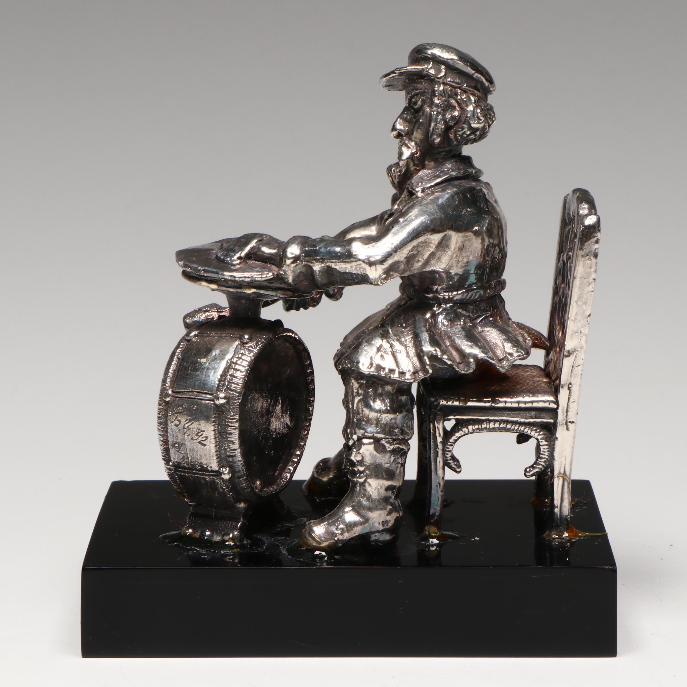 Sterling Silver Seated Musician Figurine Attributed to Ben-Zion