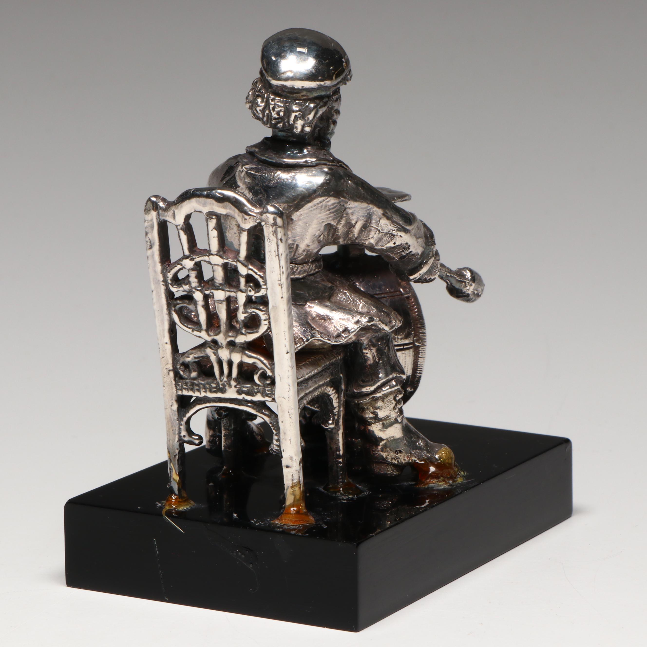 Sterling Silver Seated Musician Figurine Attributed to Ben-Zion
