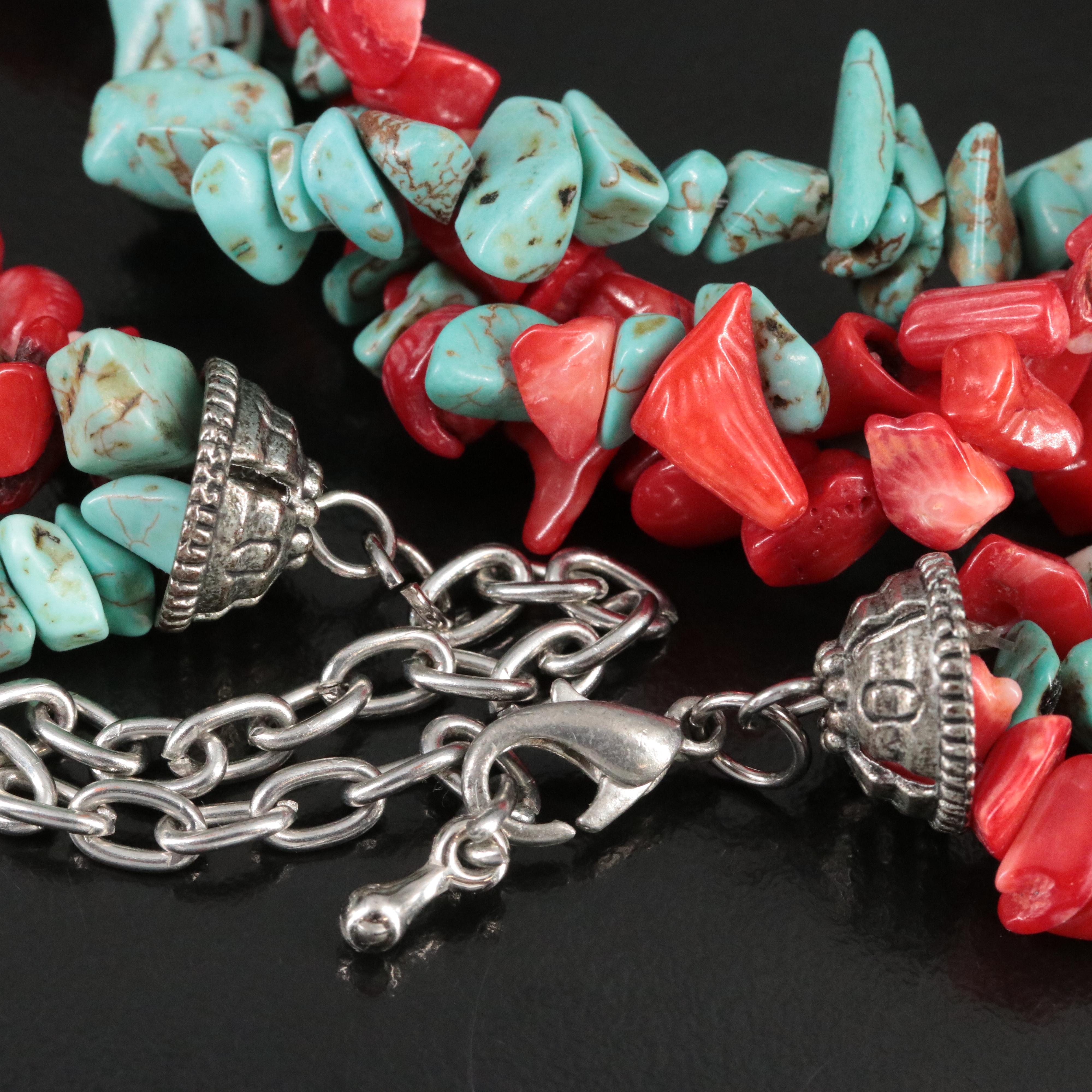 Magnesite and Coral Necklace, Bracelet and Earring Set