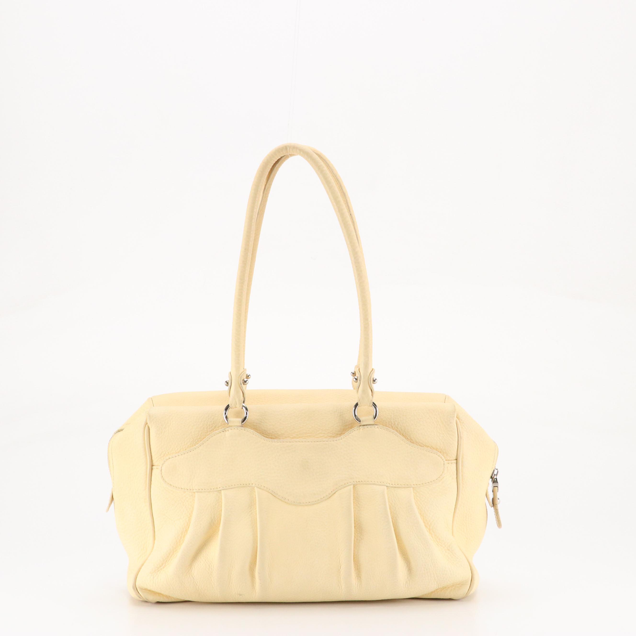 Salvatore Ferragamo Gancini Accented Pleated Shoulder Bag in Neutral Leather