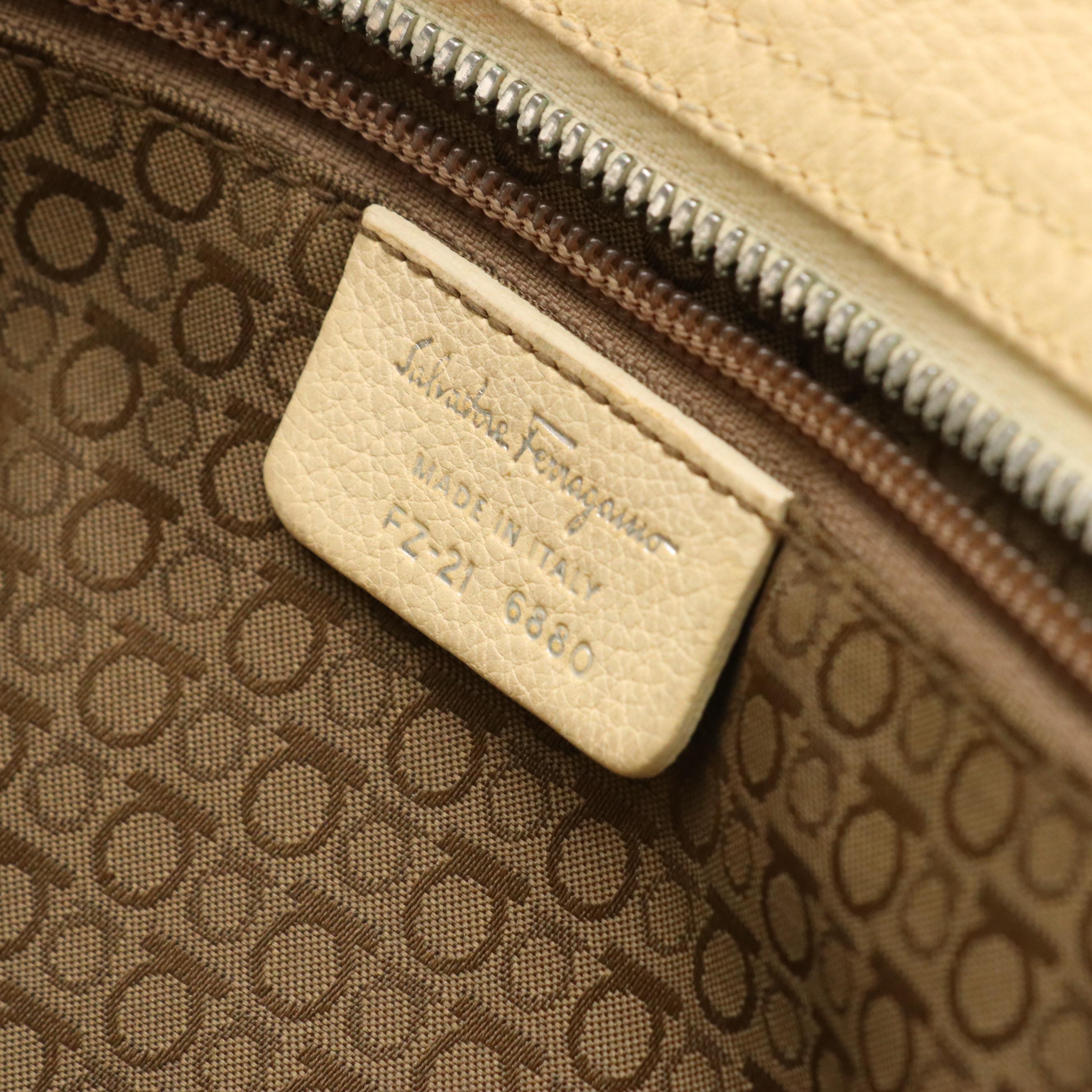 Salvatore Ferragamo Gancini Accented Pleated Shoulder Bag in Neutral Leather