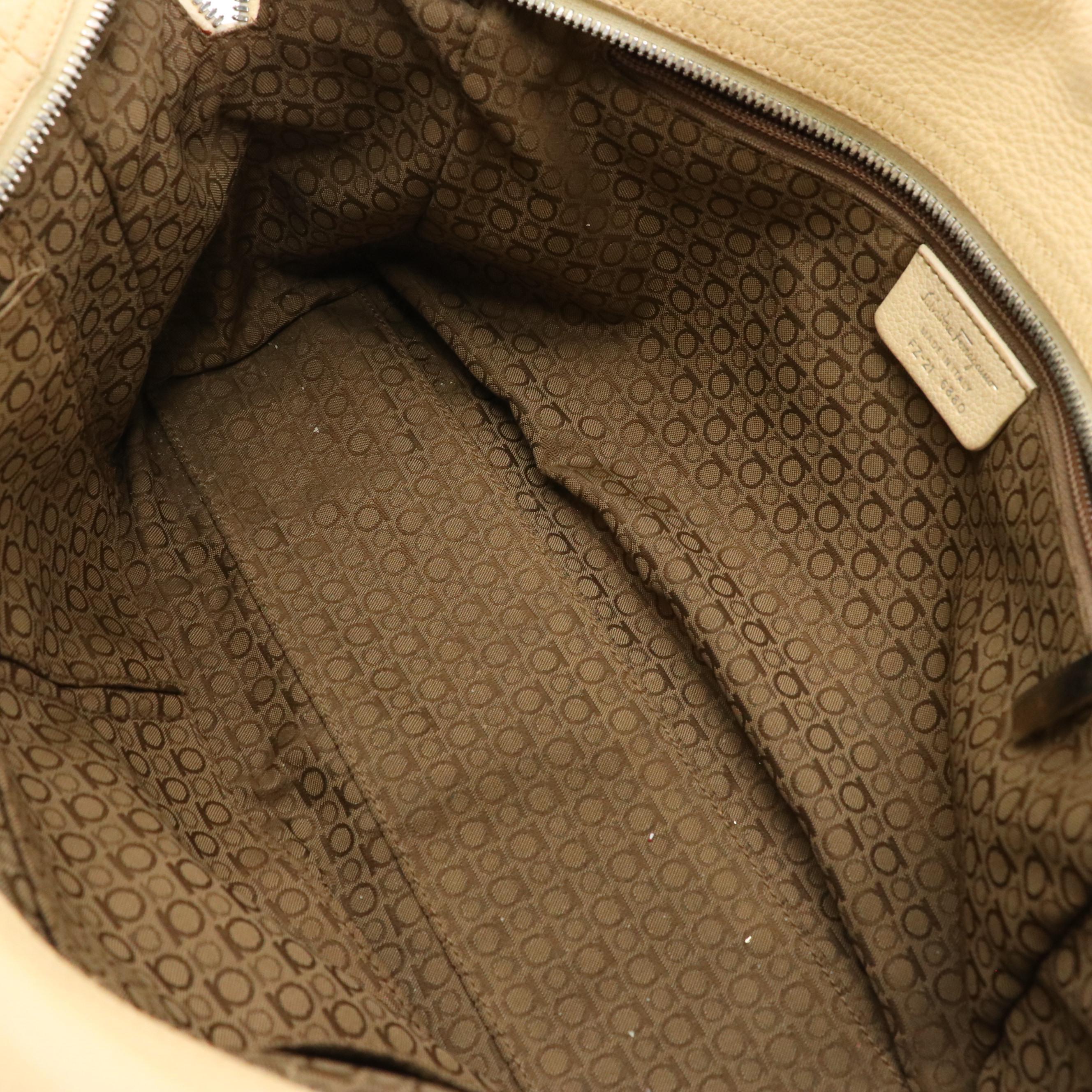 Salvatore Ferragamo Gancini Accented Pleated Shoulder Bag in Neutral Leather