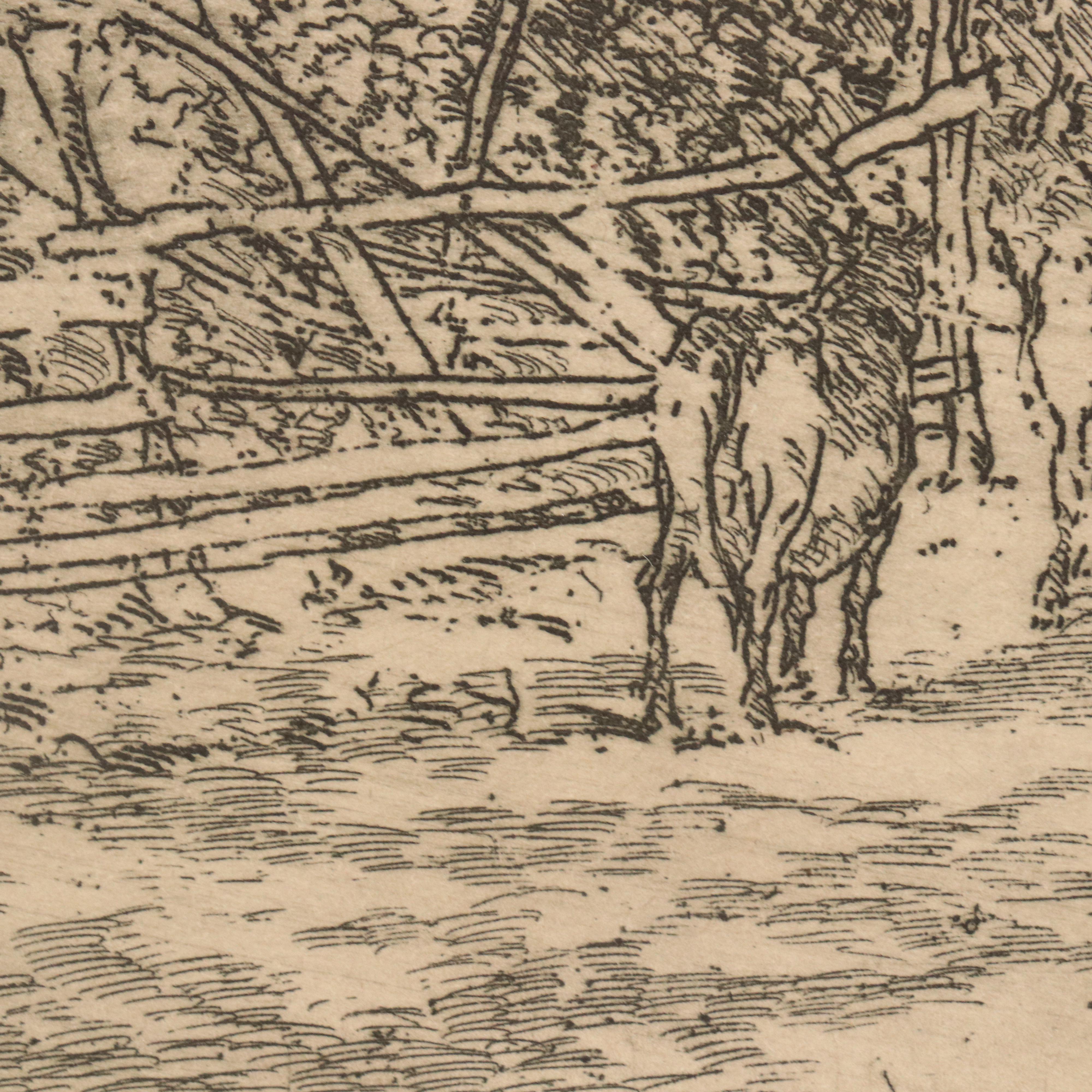 Etching By Edward Timothy Hurley of Cattle Roaming, Circa 1917