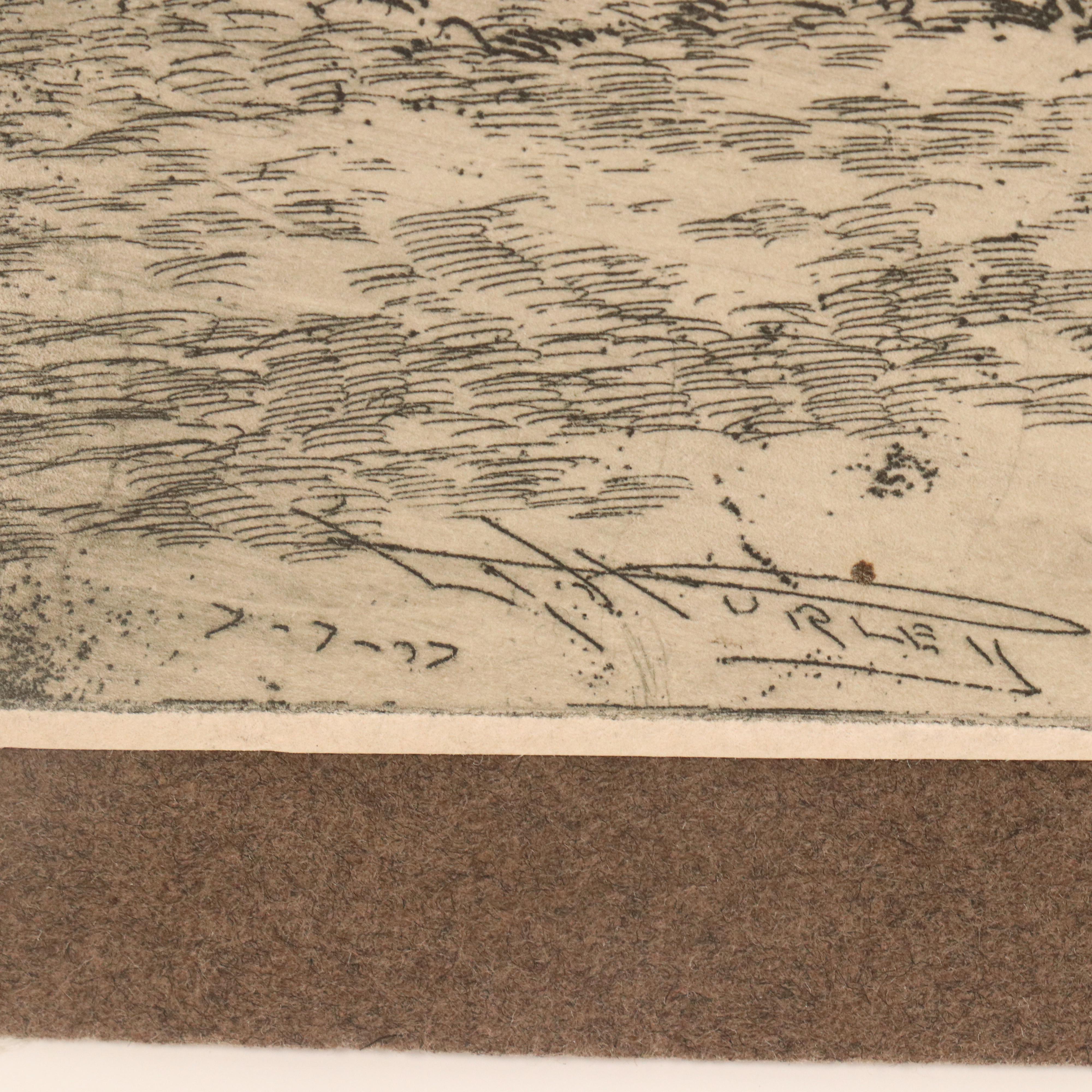 Etching By Edward Timothy Hurley of Cattle Roaming, Circa 1917