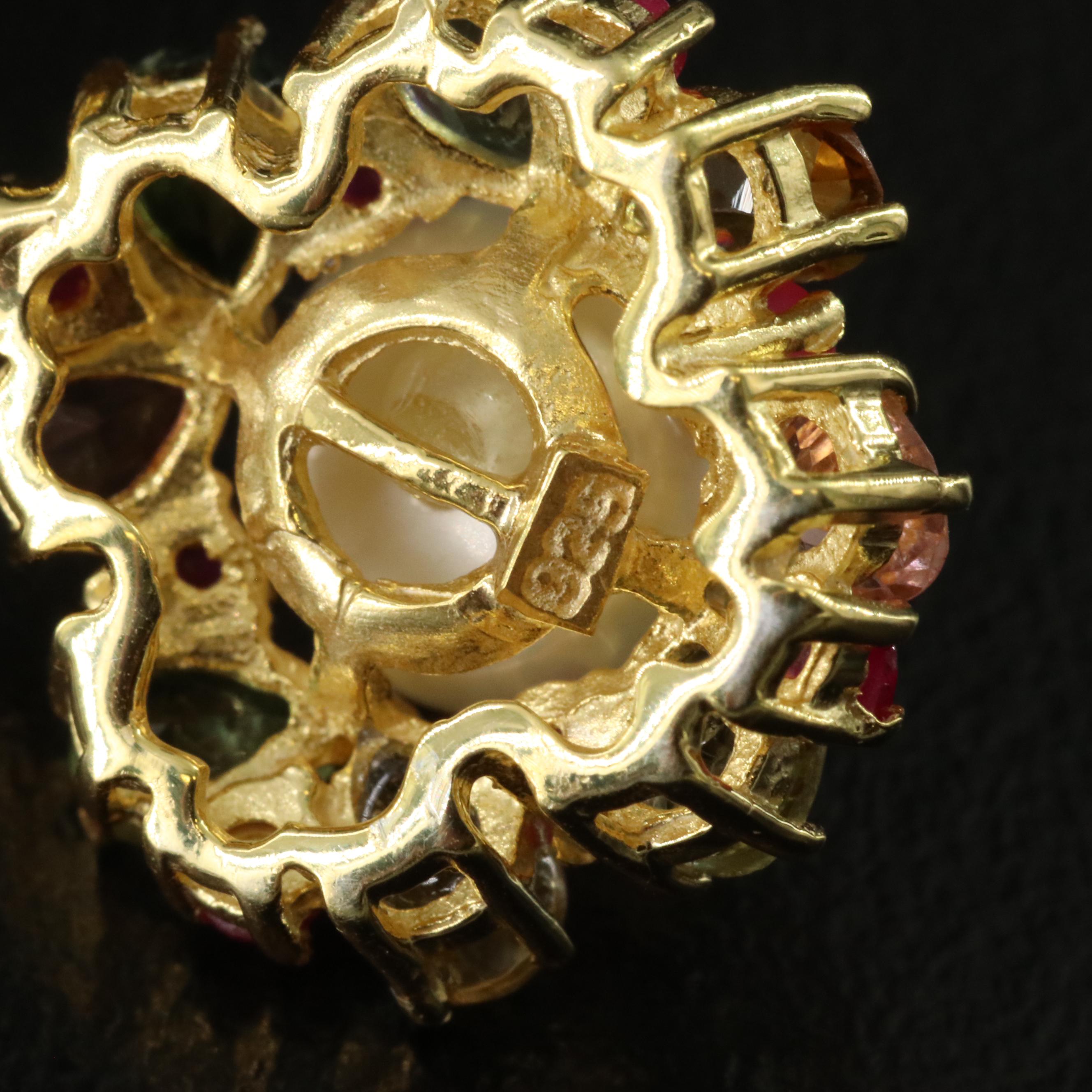 Sterling Pearl, Ruby and Tourmaline Necklace