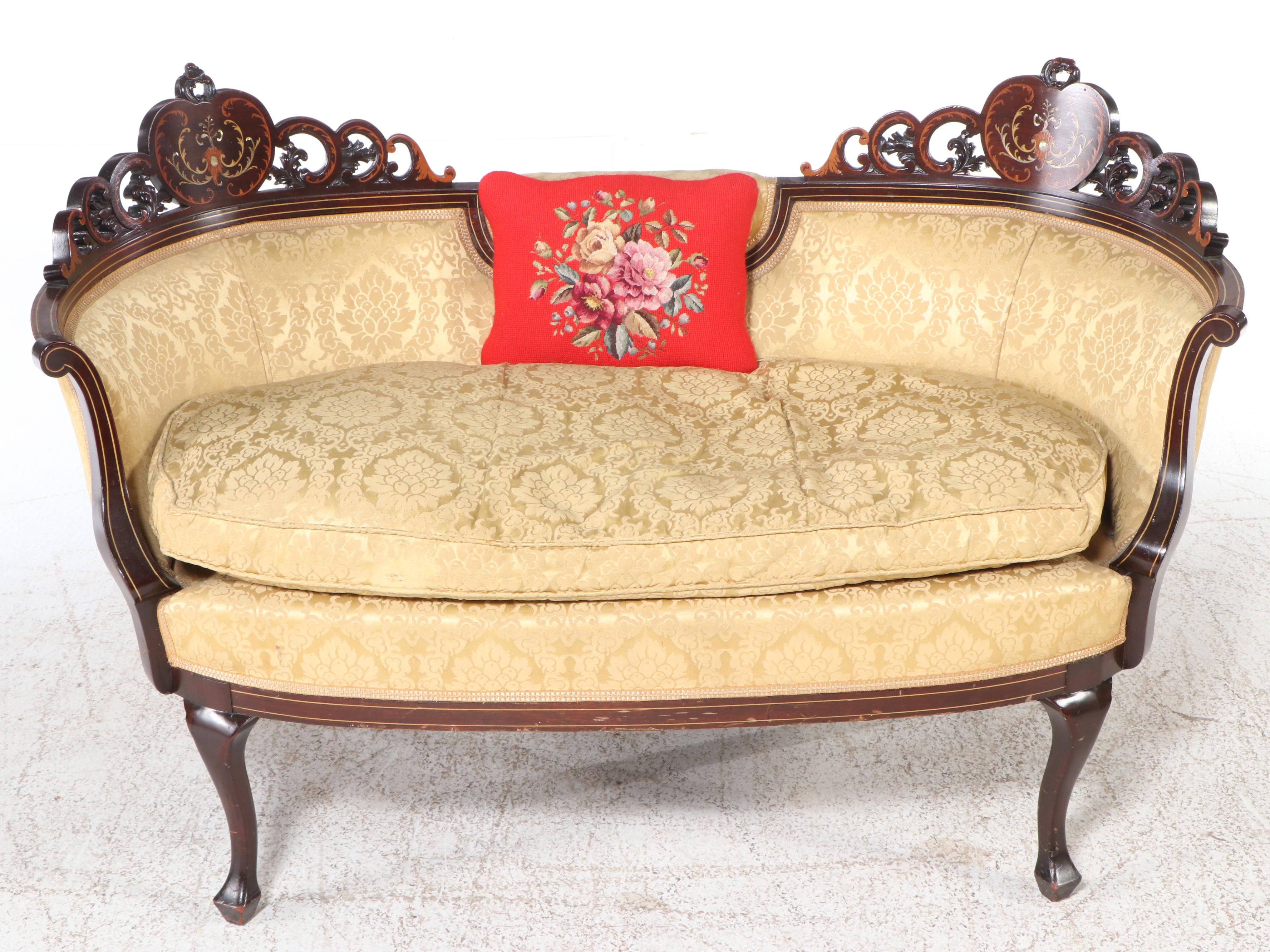 Victorian Rococo Revival Style MOP Inlaid Parlor Set with Other Footstools