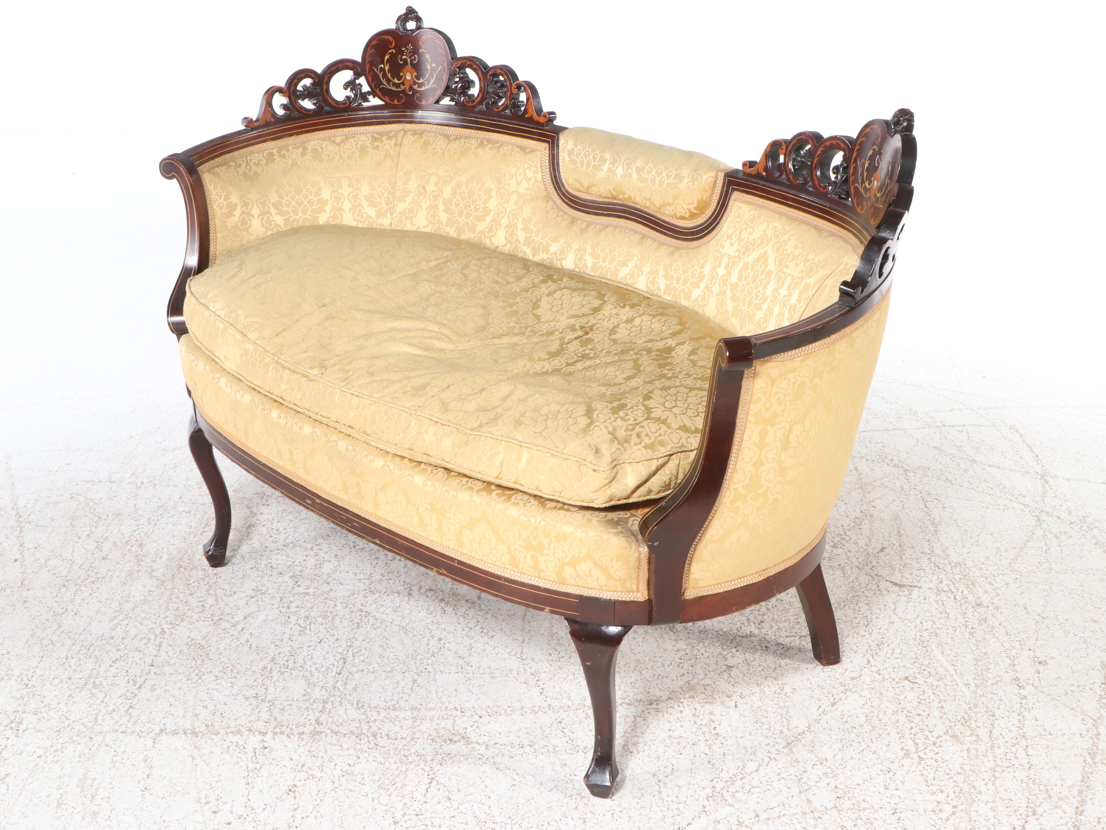 Victorian Rococo Revival Style MOP Inlaid Parlor Set with Other Footstools