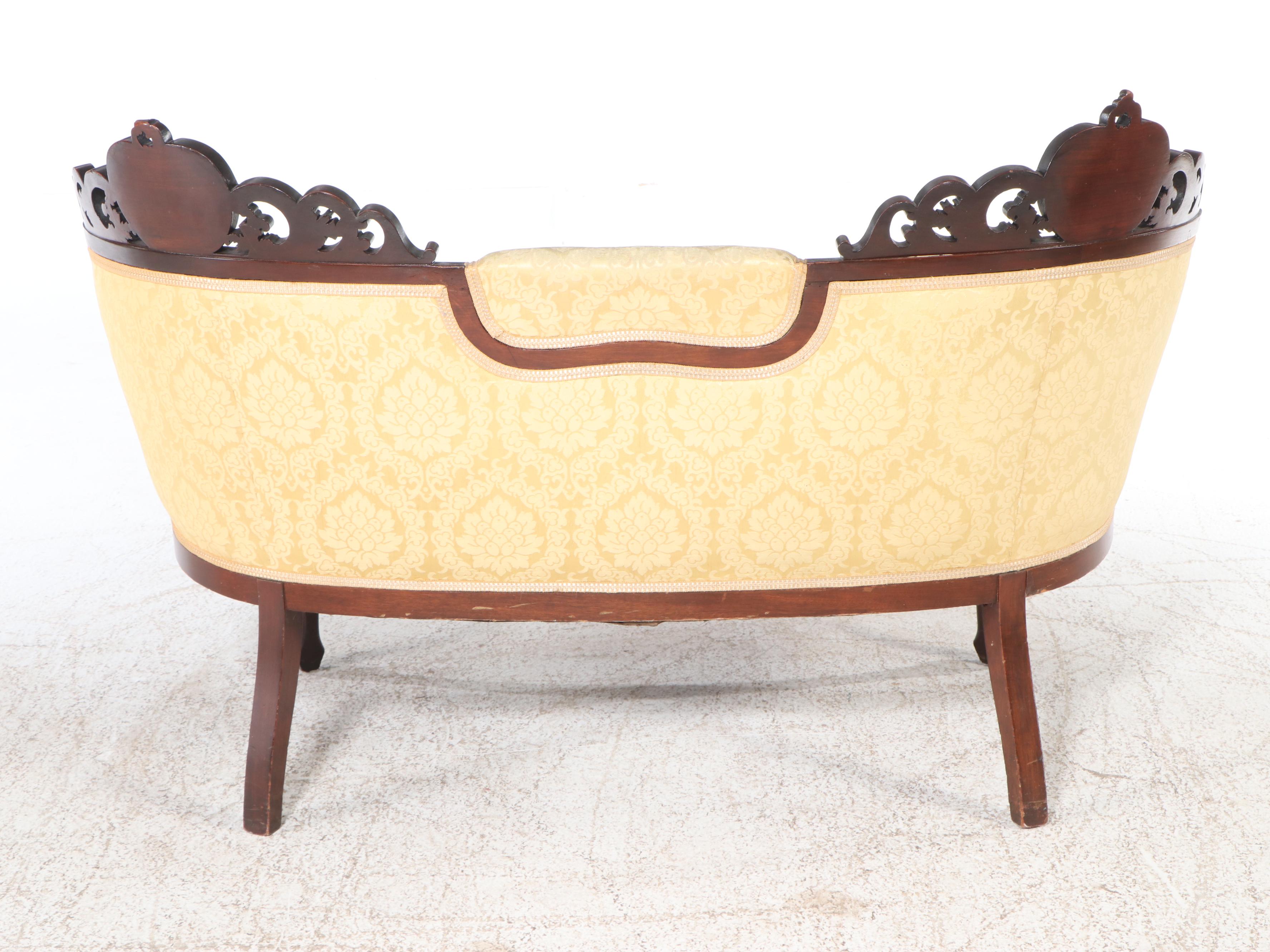 Victorian Rococo Revival Style MOP Inlaid Parlor Set with Other Footstools