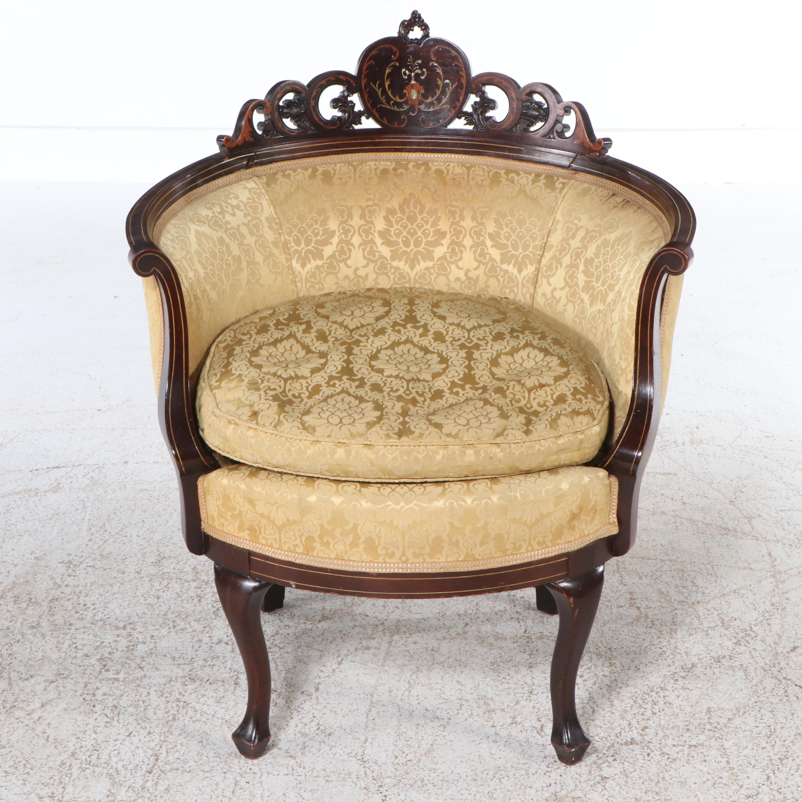 Victorian Rococo Revival Style MOP Inlaid Parlor Set with Other Footstools