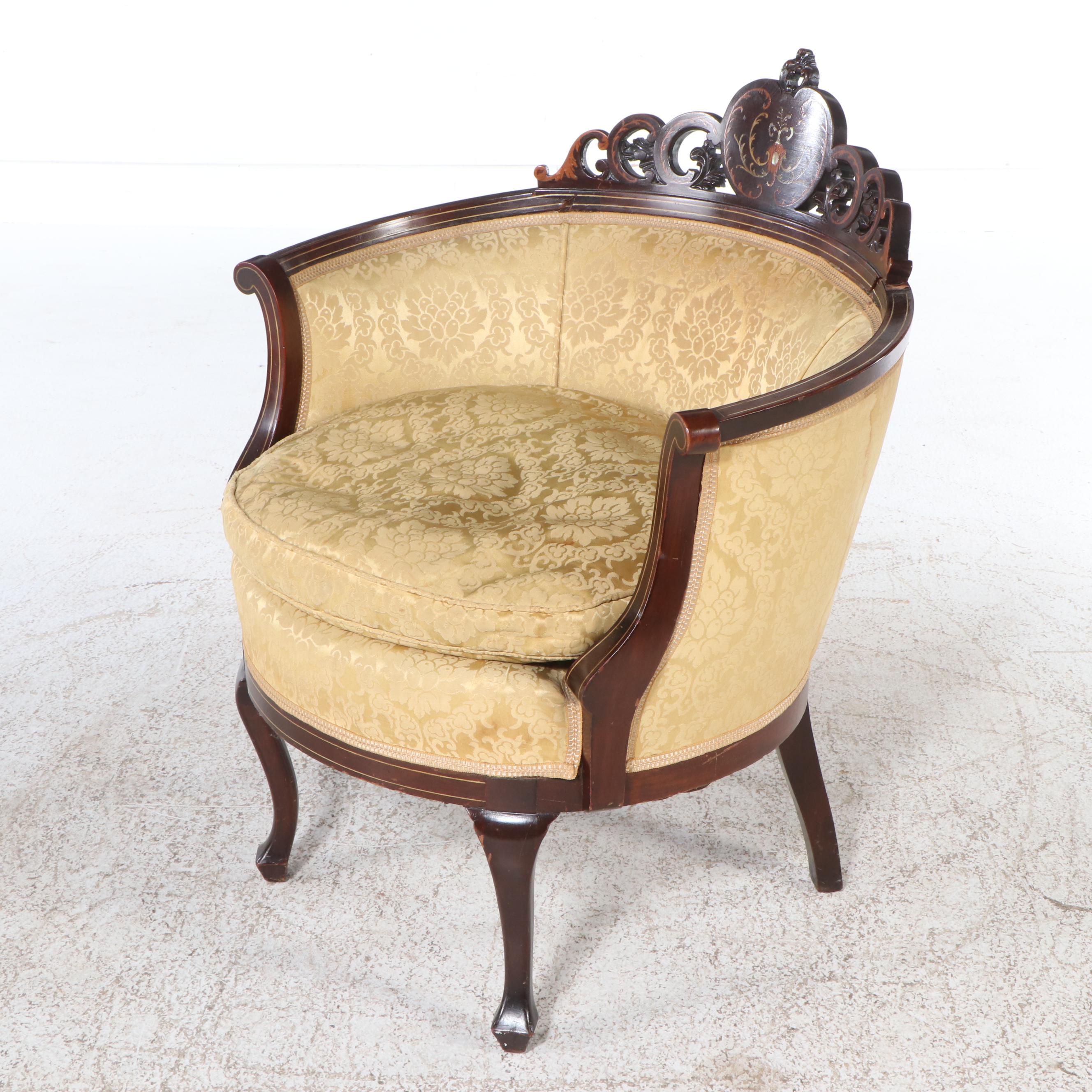 Victorian Rococo Revival Style MOP Inlaid Parlor Set with Other Footstools