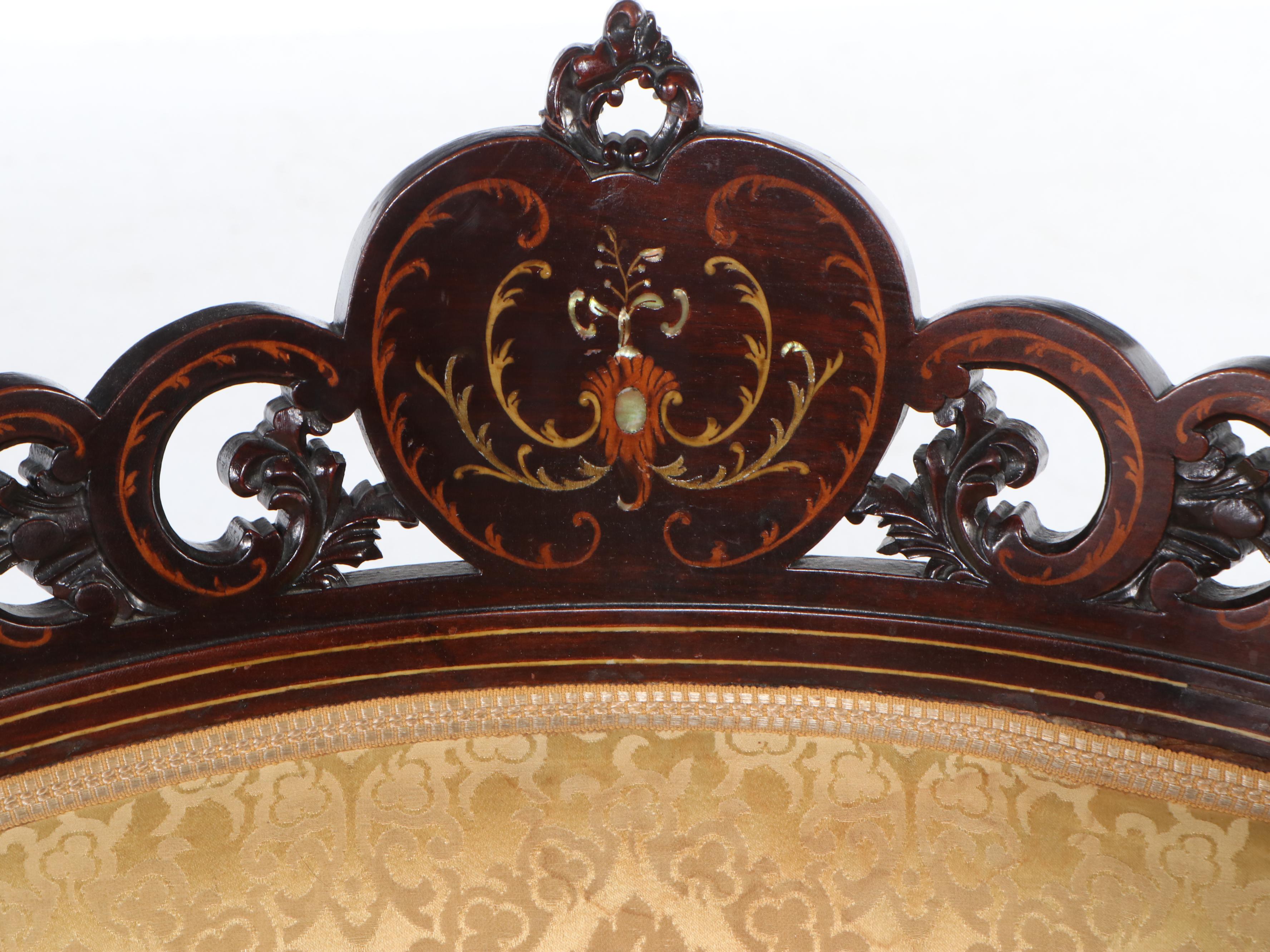 Victorian Rococo Revival Style MOP Inlaid Parlor Set with Other Footstools