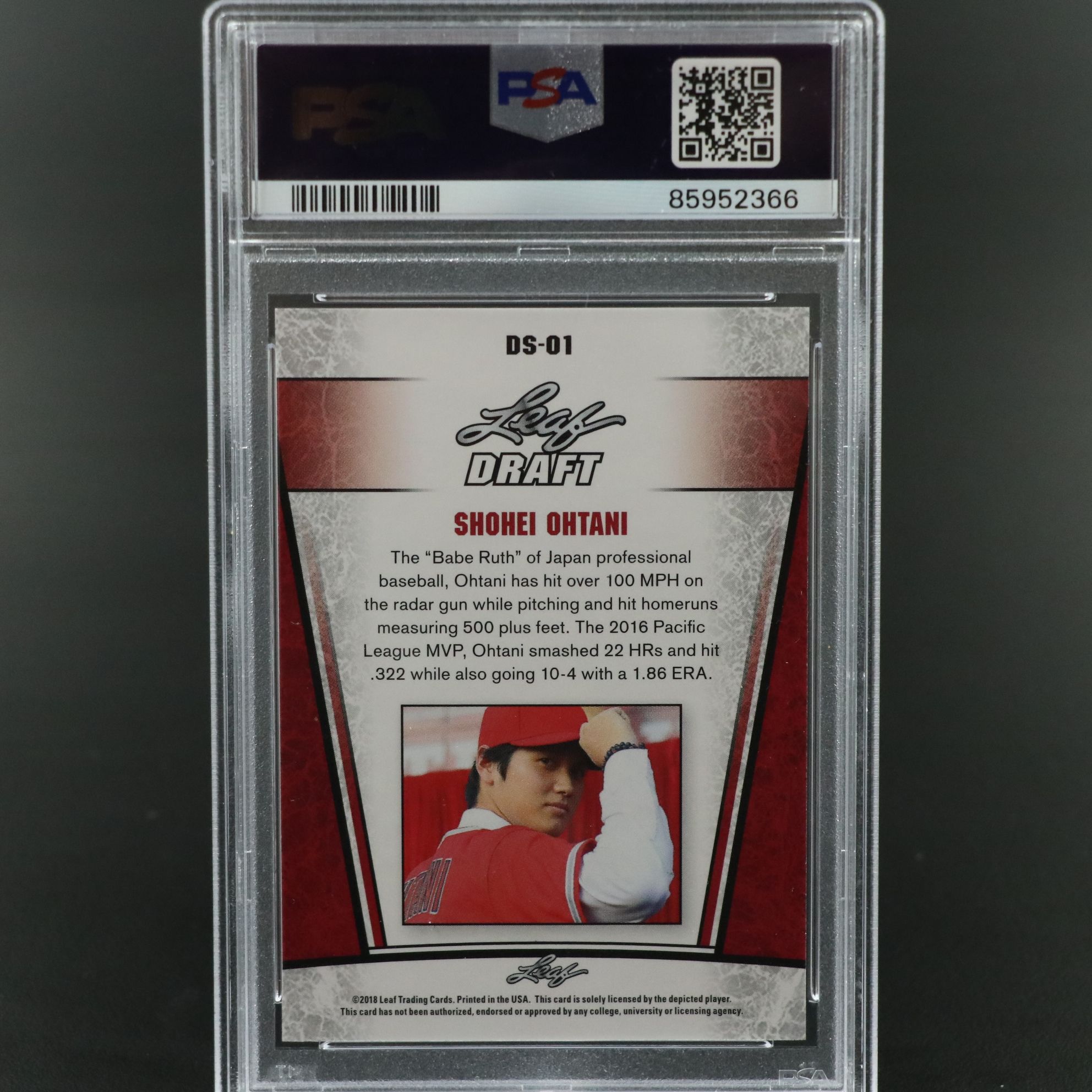 2018 Leaf Draft Shoehei Ohtani Rookie Year Silver Baseball Card Graded PSA 10