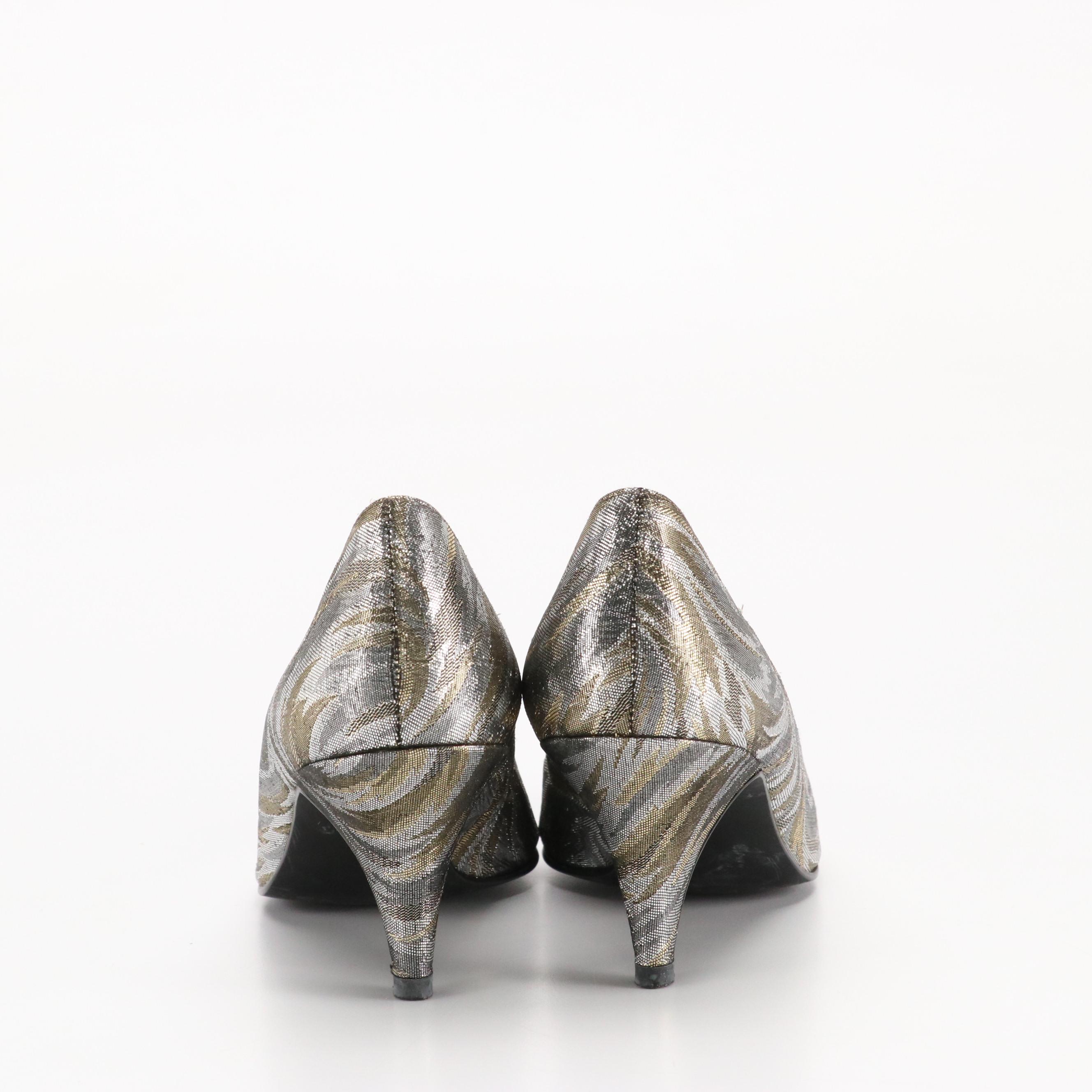Rafael Blantini Vintage Pointed-Toe Pumps in Metallic Fabric