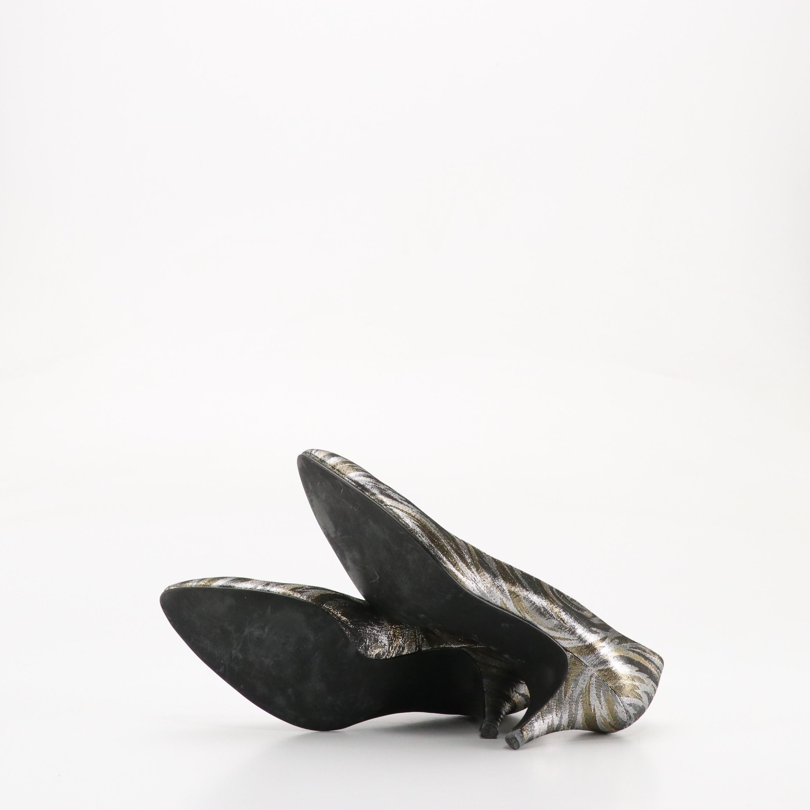 Rafael Blantini Vintage Pointed-Toe Pumps in Metallic Fabric