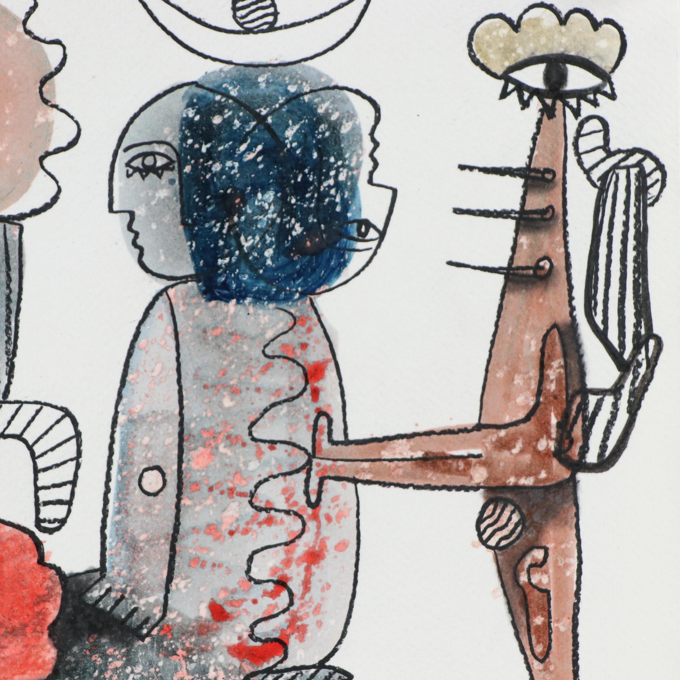 Michel Blázquez Figural Stylized Mixed Media Painting, 2025