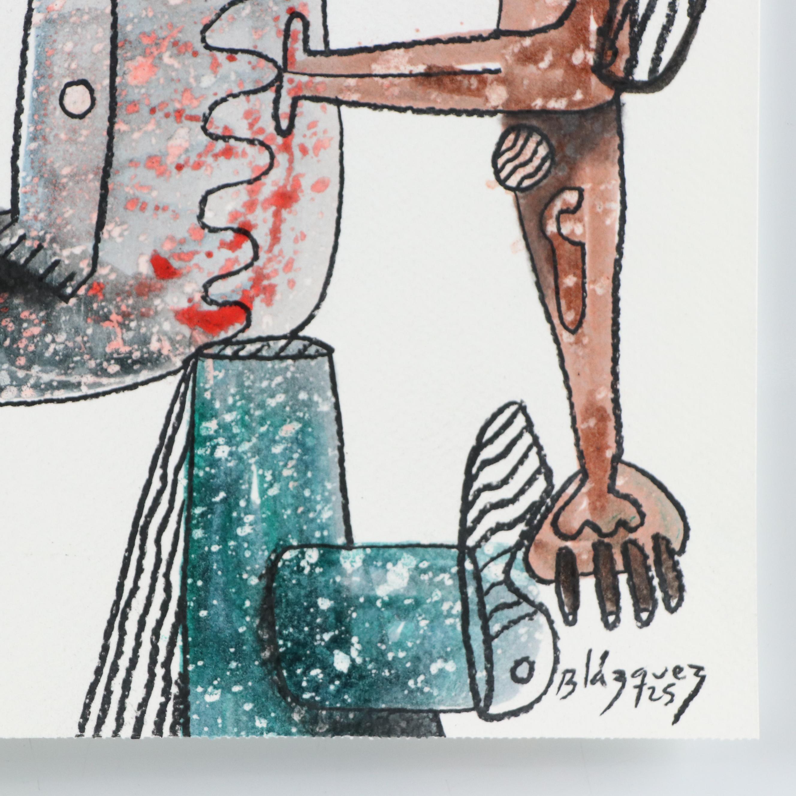 Michel Blázquez Figural Stylized Mixed Media Painting, 2025