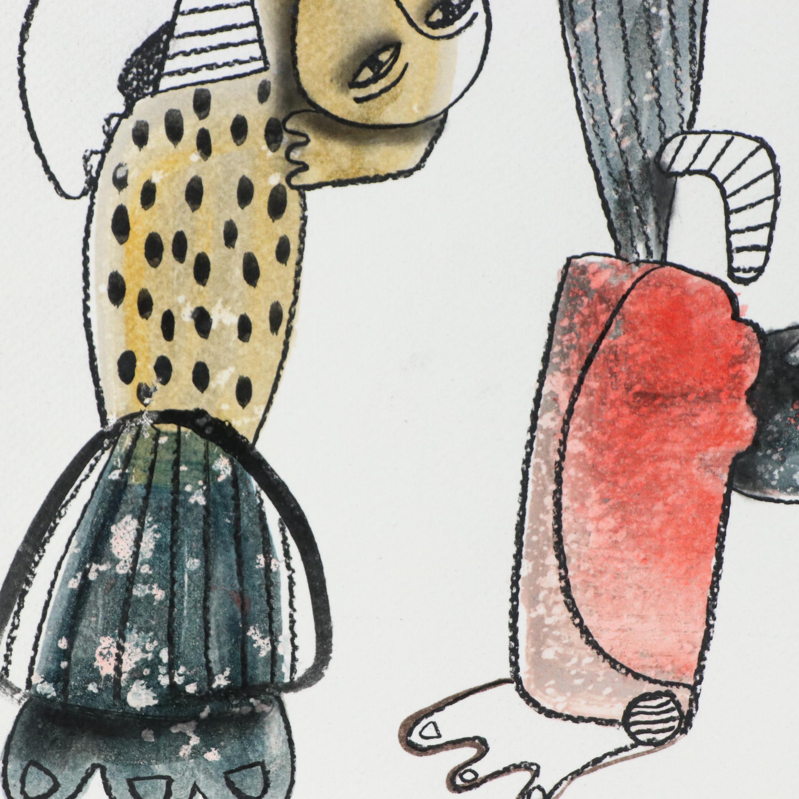 Michel Blázquez Figural Stylized Mixed Media Painting, 2025