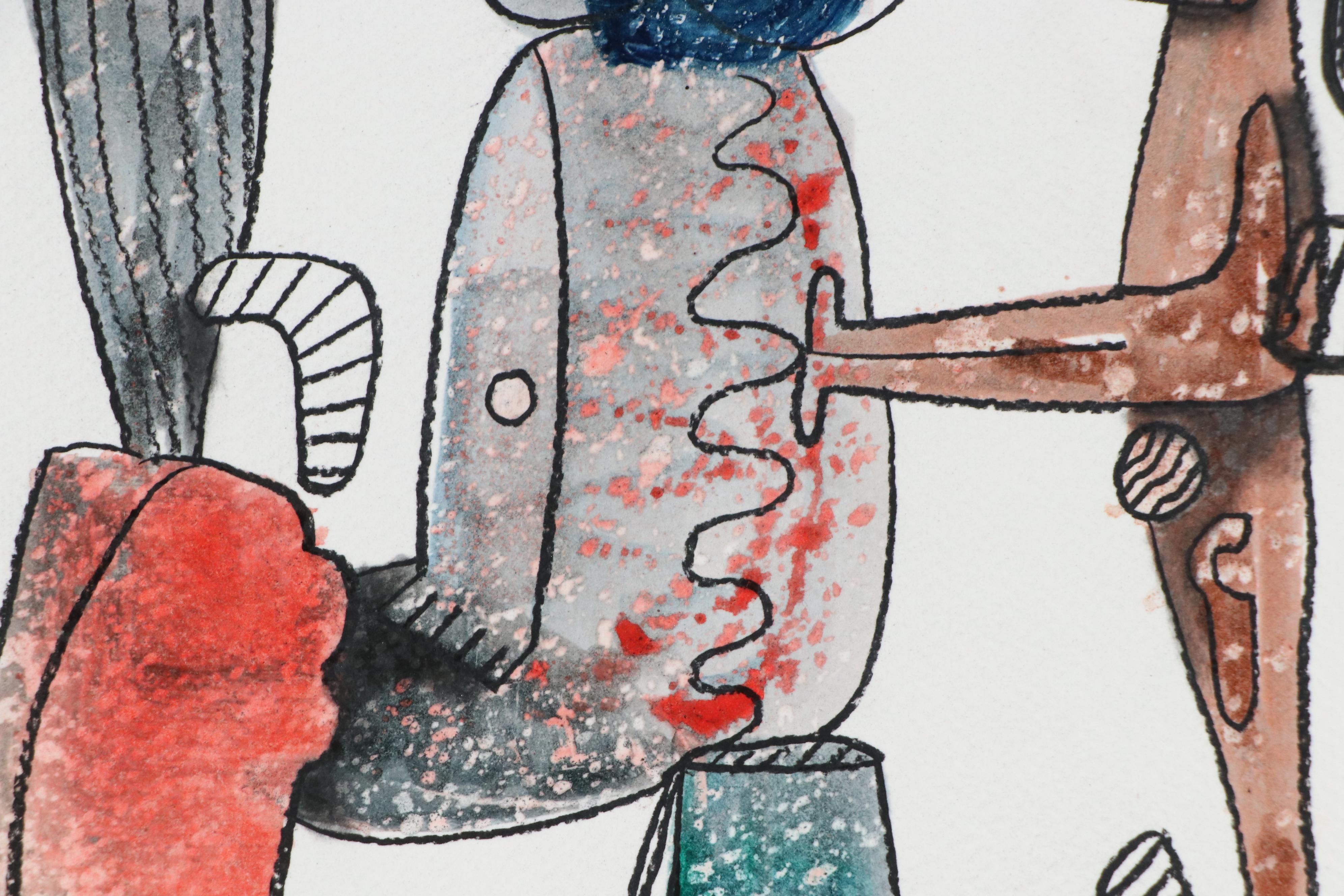 Michel Blázquez Figural Stylized Mixed Media Painting, 2025