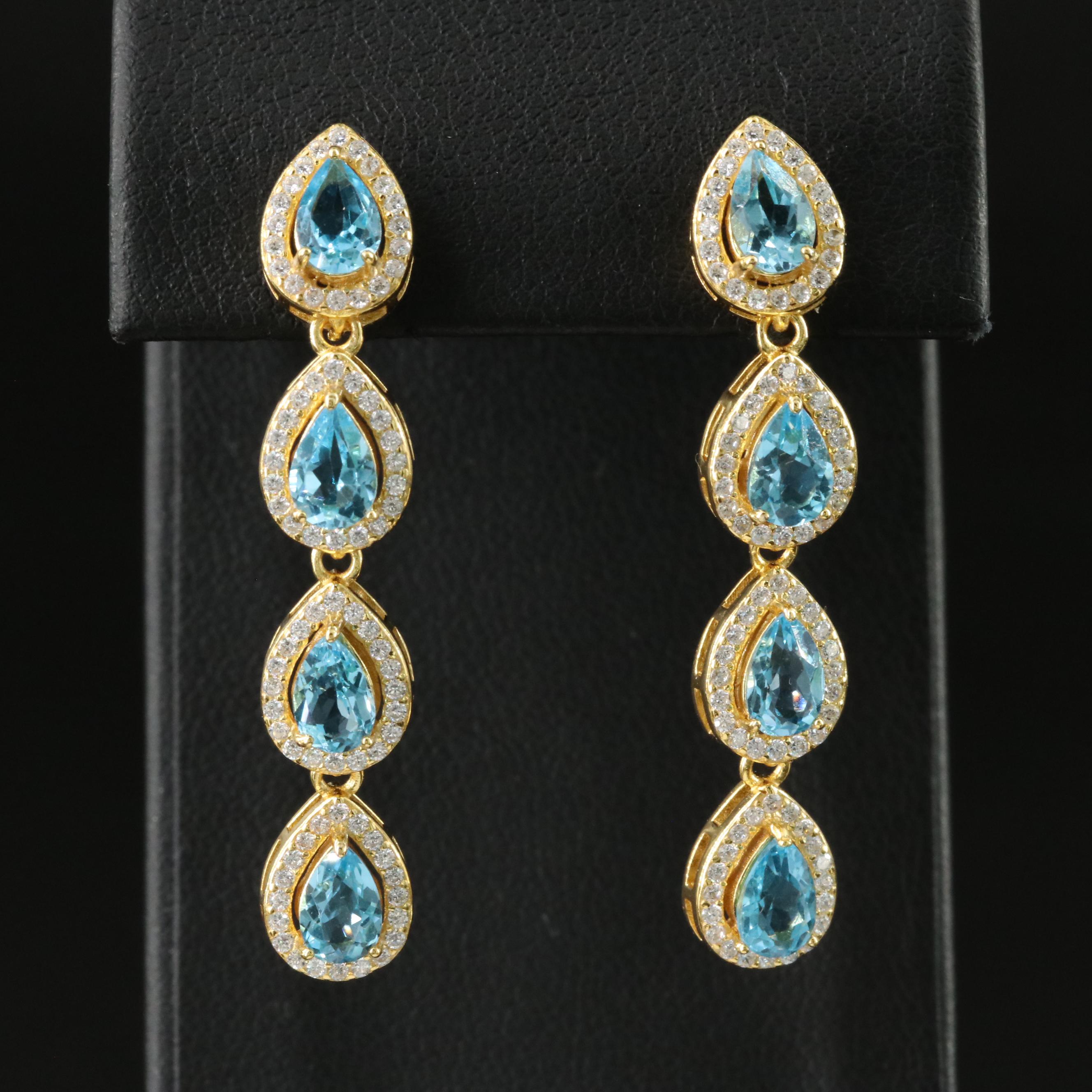 Sterling Topaz and CZ Drop Earrings