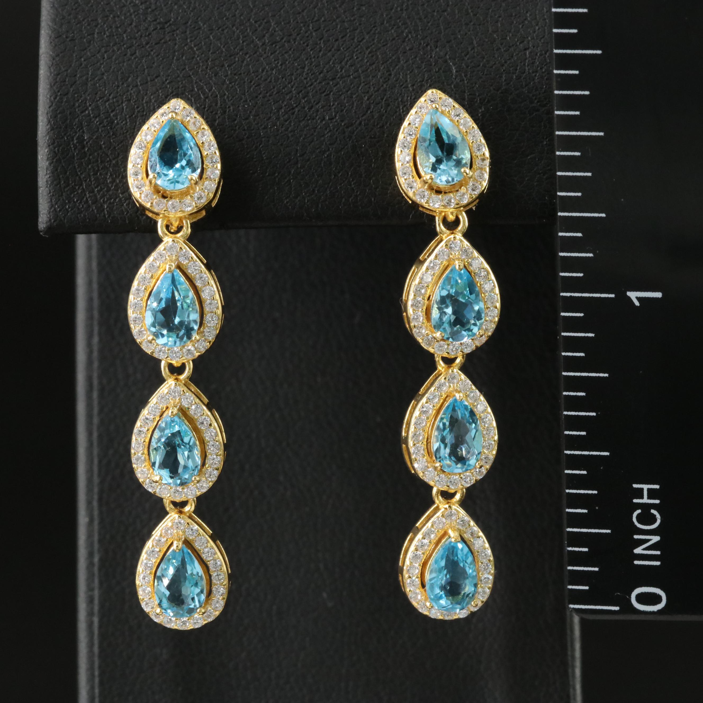 Sterling Topaz and CZ Drop Earrings