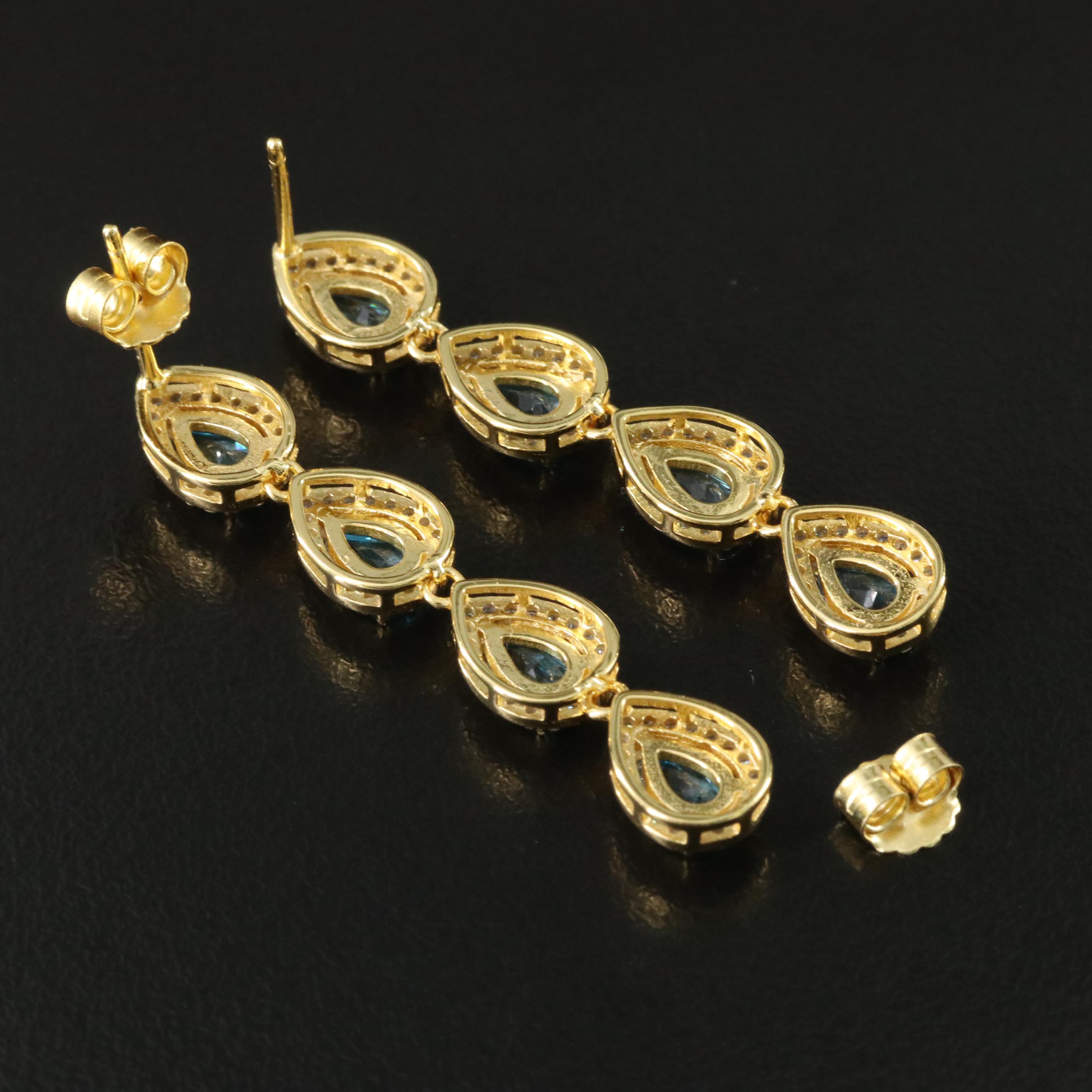 Sterling Topaz and CZ Drop Earrings