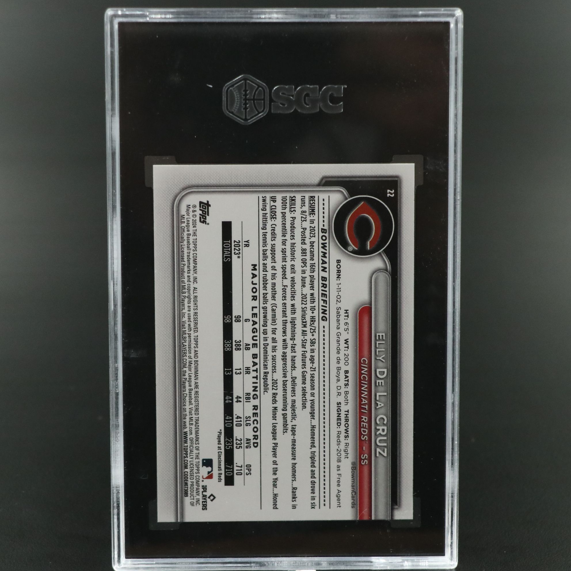 2024 Bowman Elly De La Cruz Cincinnati Reds Rookie Card Graded SGC 10