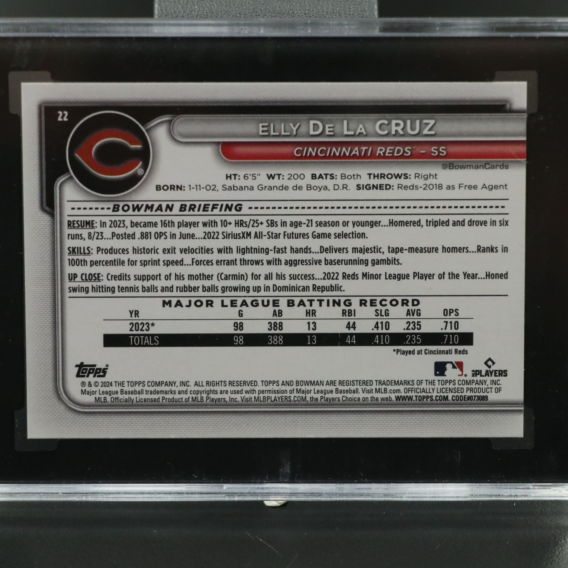 2024 Bowman Elly De La Cruz Cincinnati Reds Rookie Card Graded SGC 10