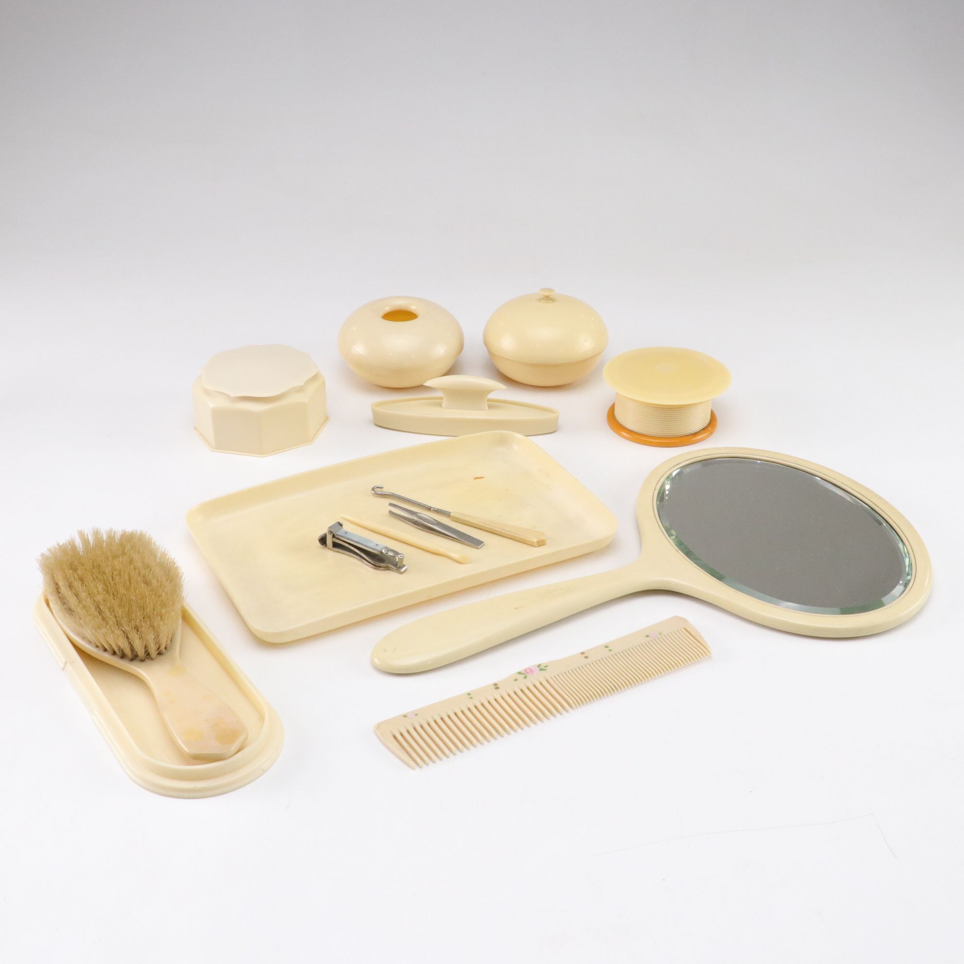 Art Deco Style French Ivory Dresser Set, Early 20th Century