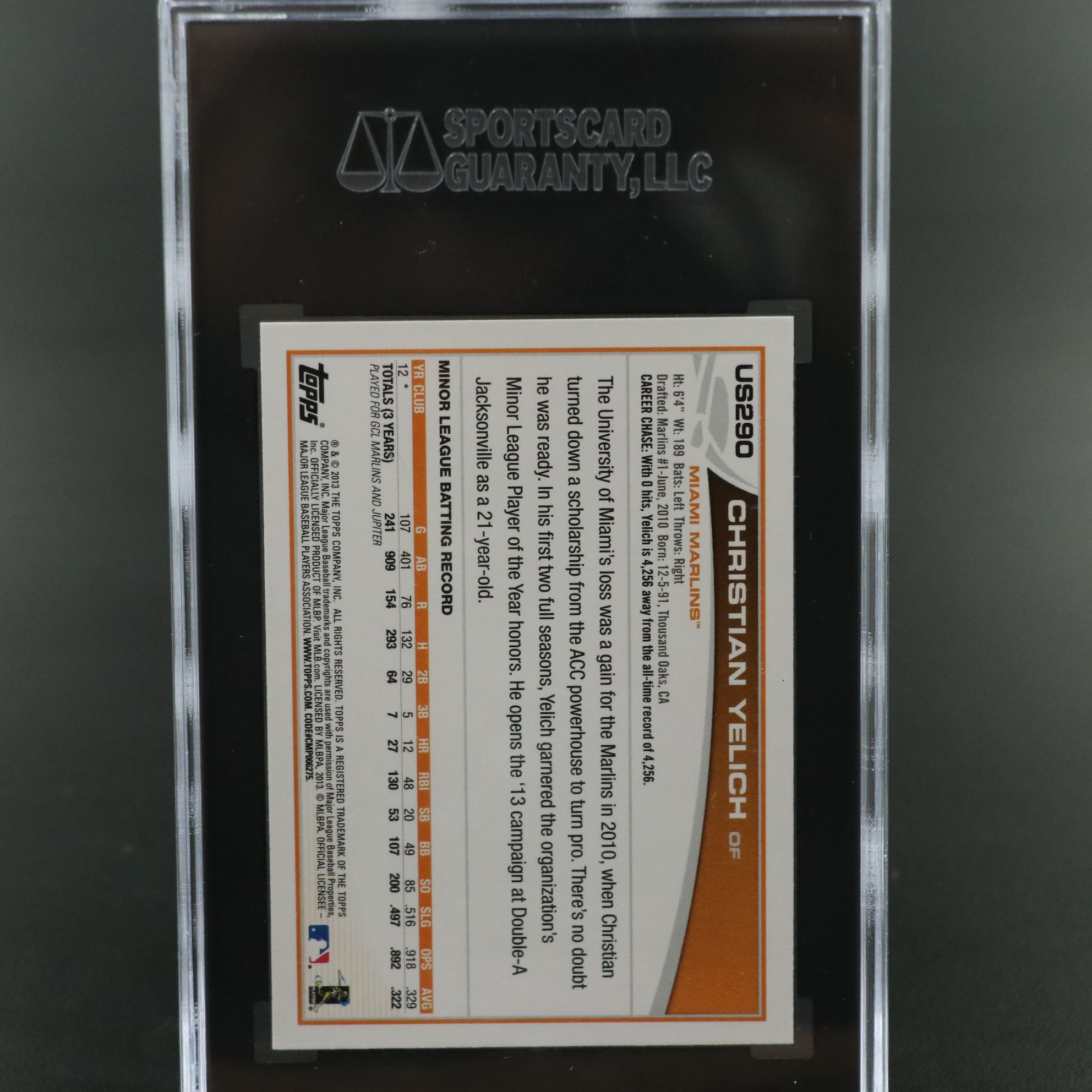 2013 Topps Update Christian Yelich Rookie Baseball Card Graded SGC 10